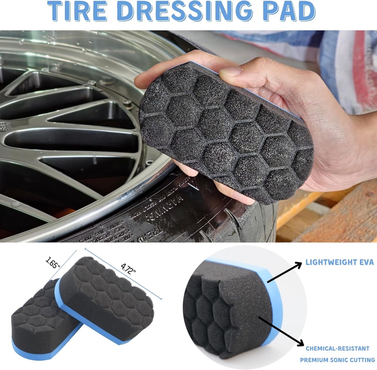 7PCS Car Wheel Rims Detail Cleaning PRO Wash Kit, Wheel Wash Mitt, Tire Brush, 2PCS Soft Woolies Wheels Brush, Detailing Brush, and Tire Dressing Pads, Microfiber Dry Towel Scratch-Free Cleaning