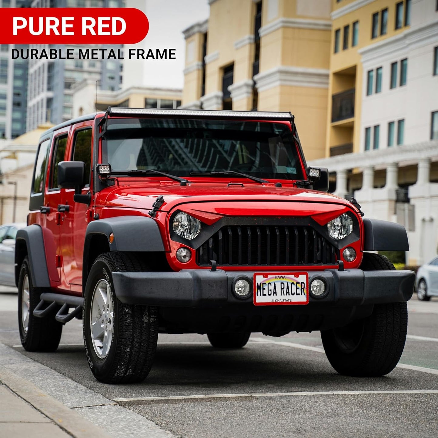 Premium Slim Red License Plate Frame – 1 Pack, Rust-Free Stainless Steel, Street Legal & Rattle-Free, Universal Fit with Screw Covers, Sleek Thin Metal Front or Rear Car Tag Holder for Men & Women