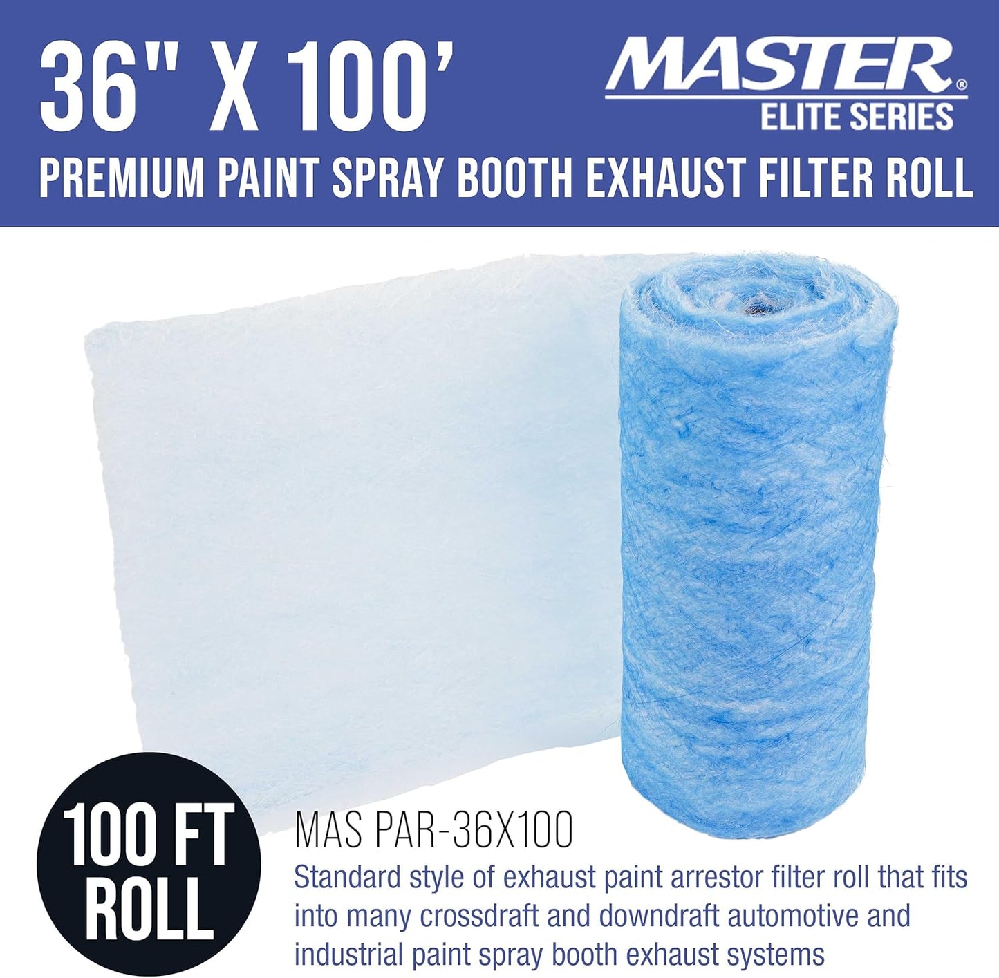 Master Airbrush Elite Paint Spray Booth Exhaust Filter Roll 36" x 100' - 18 Gram Heavy-Duty Fiberglass Paint Arrestor for Filtering Overspray Particles in Auto Body Shops & Refinish Booths