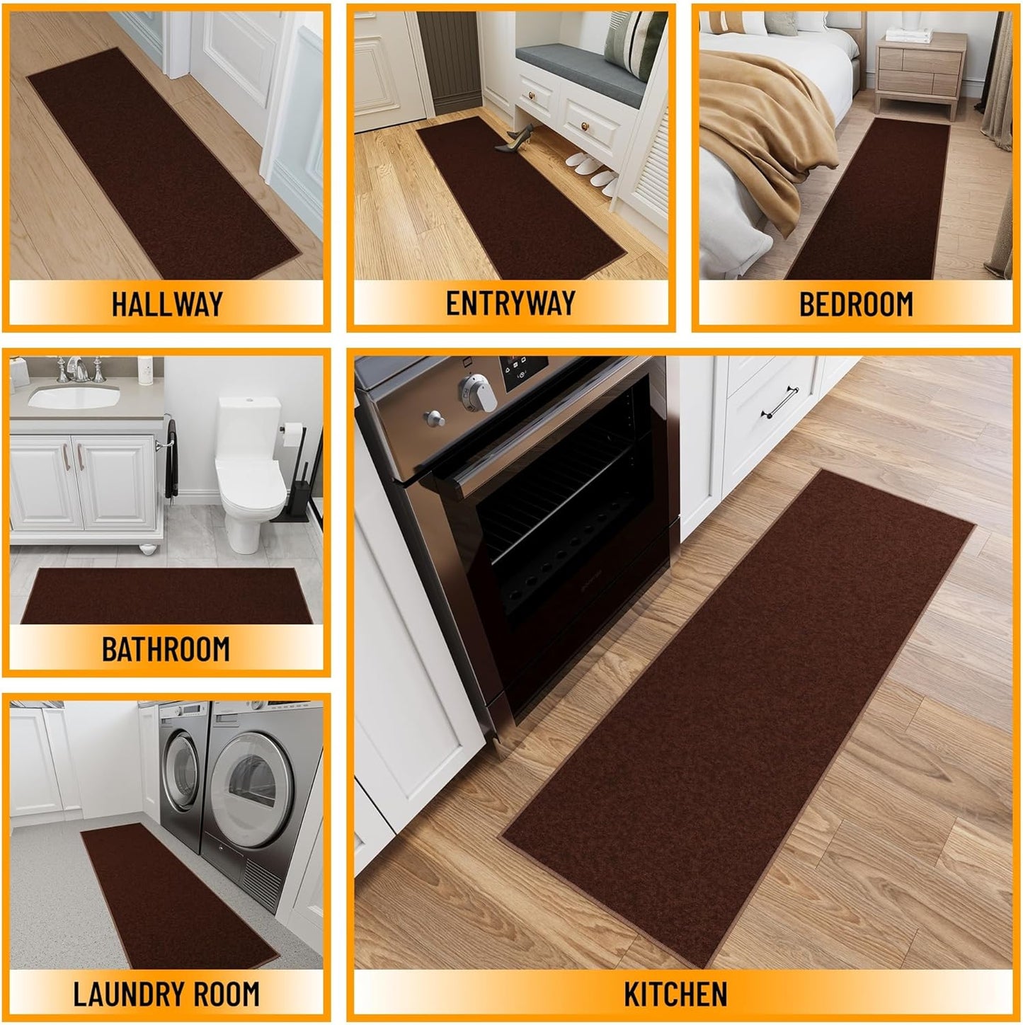Ottomanson Hallway Runner Rug 2'2" x 6' Non Slip Solid Area Rugs Easy to Clean Laundry Rug Runner Durable & Pet Friendly Floor Carpet Runners for Hallways Entryway Living Room Kitchen, Brown