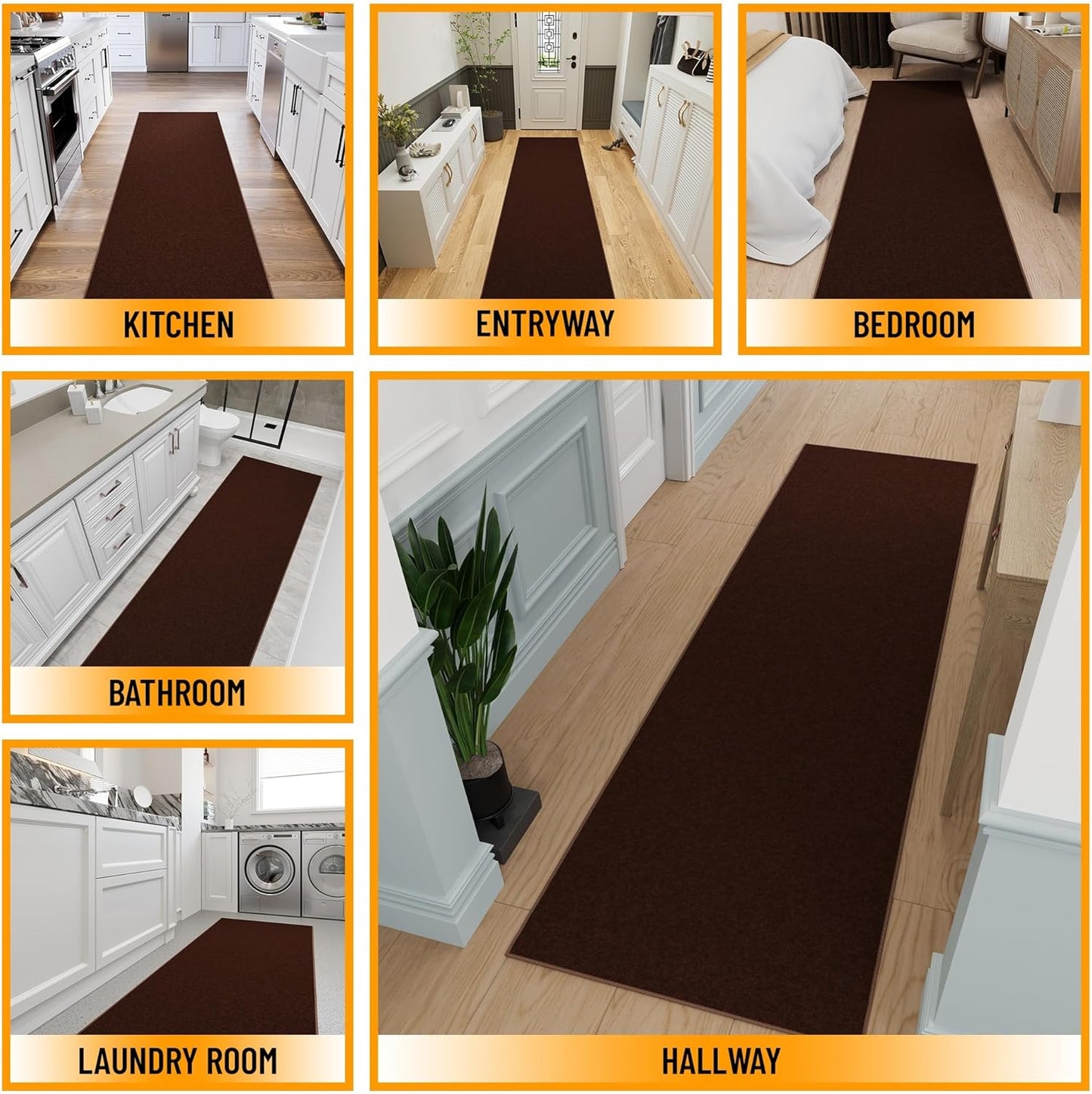 Ottomanson Hallway Runner Rug 2'7" x 9'10" Non Slip Solid Area Rugs Easy to Clean Laundry Rug Runner Durable & Pet Friendly Floor Carpet Runners for Hallways Entryway Living Room Kitchen, Brown