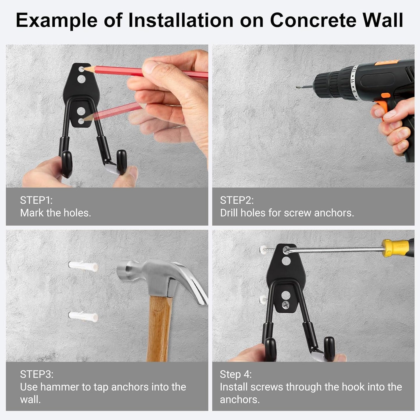 Steel Garage Hooks Wall Tool Organizer, 12 Pack Garage Storage Hook Heavy Duty Utility Storage Hangers Black for Ladders, Ropes, Garden Tools