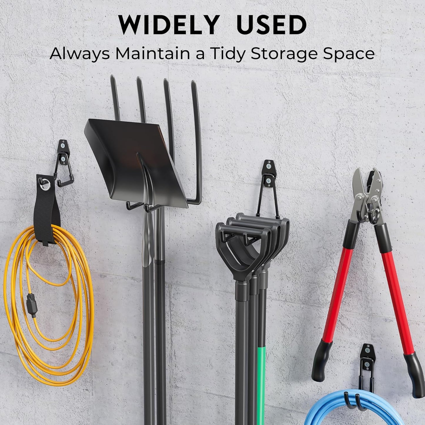 BONTEC Heavy Duty Garage Hooks, Anti-Slip Coated Black Steel with Strong Load Capacity, Multi-Sized U and J Hooks, Easy Wall Mount for Garage, Garden, Workshop (Black, 16 Pack)