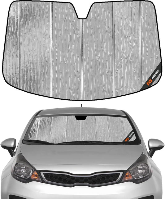 Windshield Sun Shade for Kia Rio 2013-2017,Front Window Sunshade Shield, 2-in-1 Reflective Sun Shade,Silver for Summer, Black for Winter
