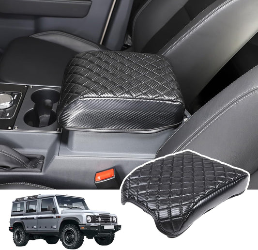 Car Armrest Box Cover Protector Compatible with Ineos Grenadier 2020-2024 Center Console Lid Protector Cover Original Customized Armrest Cover (Carbon Fiber Texture)