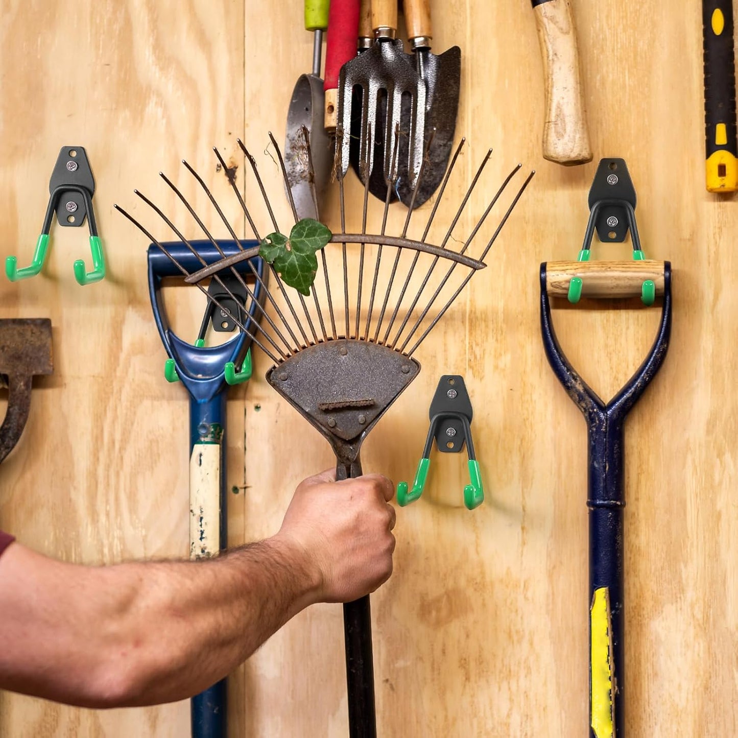 LANDNEOO Garage Hooks, 20-Pack Steel Garage Accessories for Organization and Storage, Heavy Wall Mount Duty Hooks with Anti-Slip Coating for Hanging Ladder, Bike, Power Tools and More Tools, Green