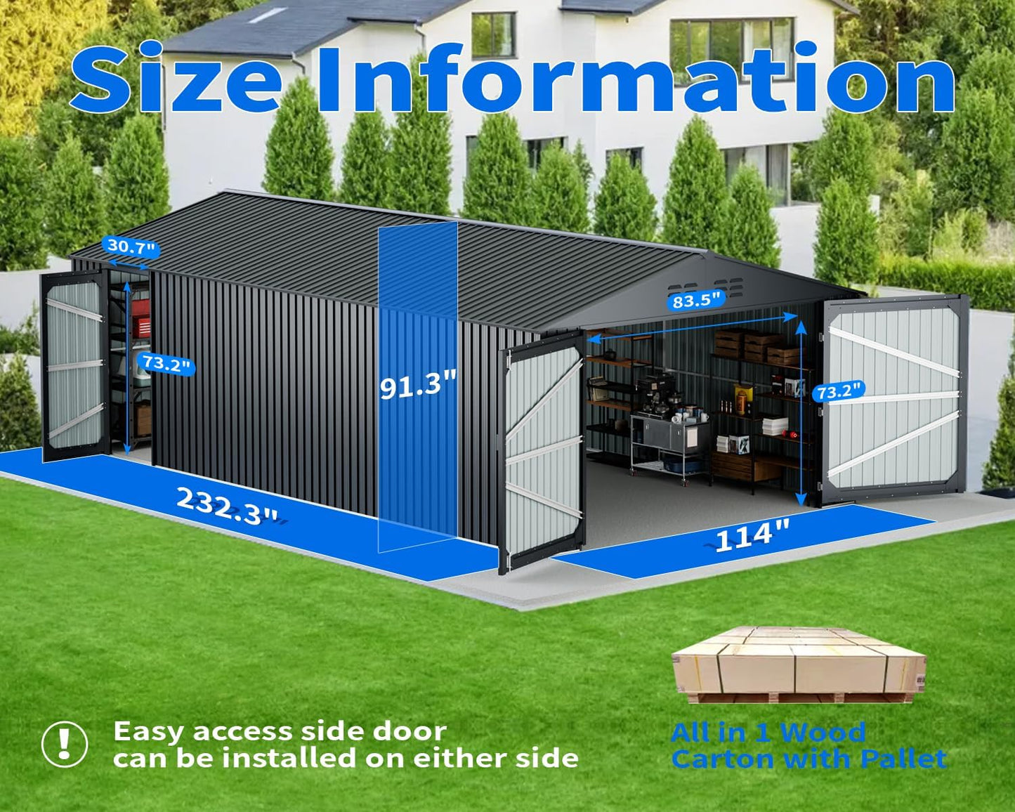 10x20 Metal Shed, Metal Garage Building with 2 Lockable Doors, Prefab Garage Shed with 4 Air Vents, Large Sheds & Outdoor Storage Clearance, Car Sheds for Truck, Tool, Lawnmower, Black