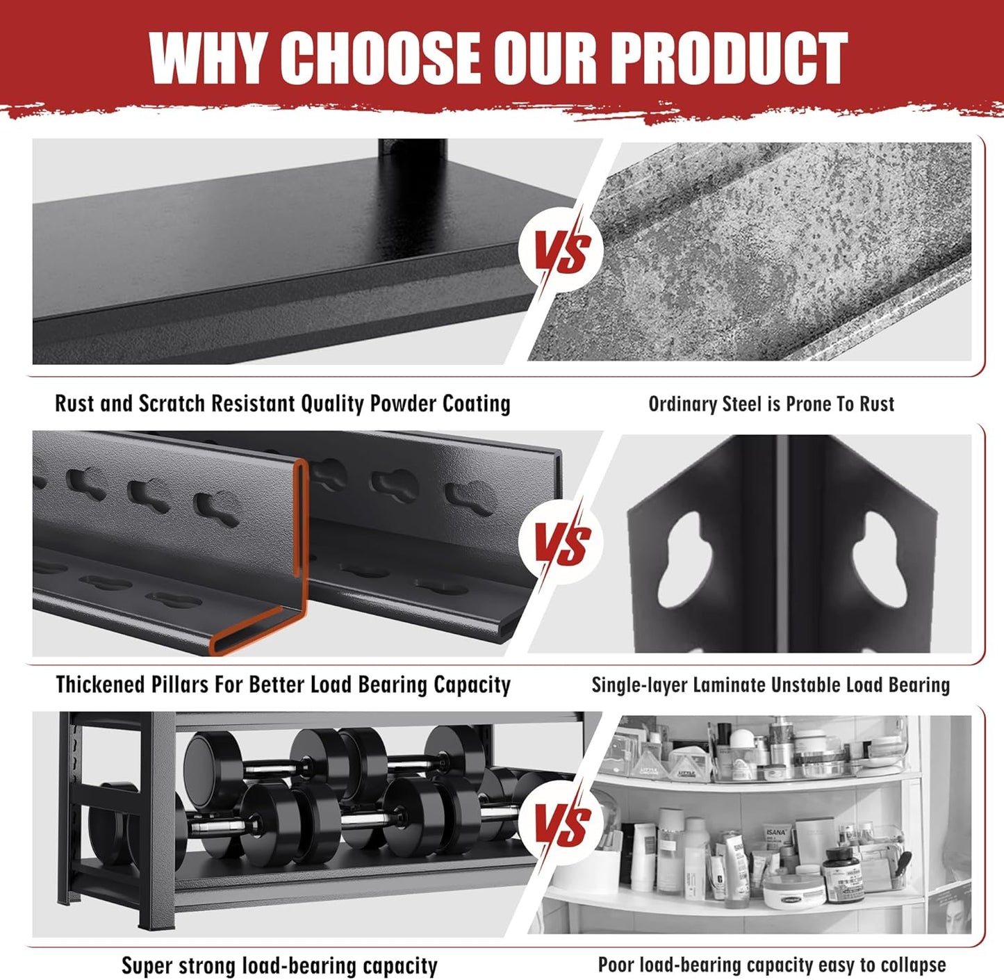 72''H Garage Shelving Heavy Duty Shelving Units, 4000LBS Ultra-Large Capacity Adjustable 5 Tier Metal Storage Shelves for Kitchen, Warehouse and Basement, 47.2''Wx23.6''Dx72''H, Black