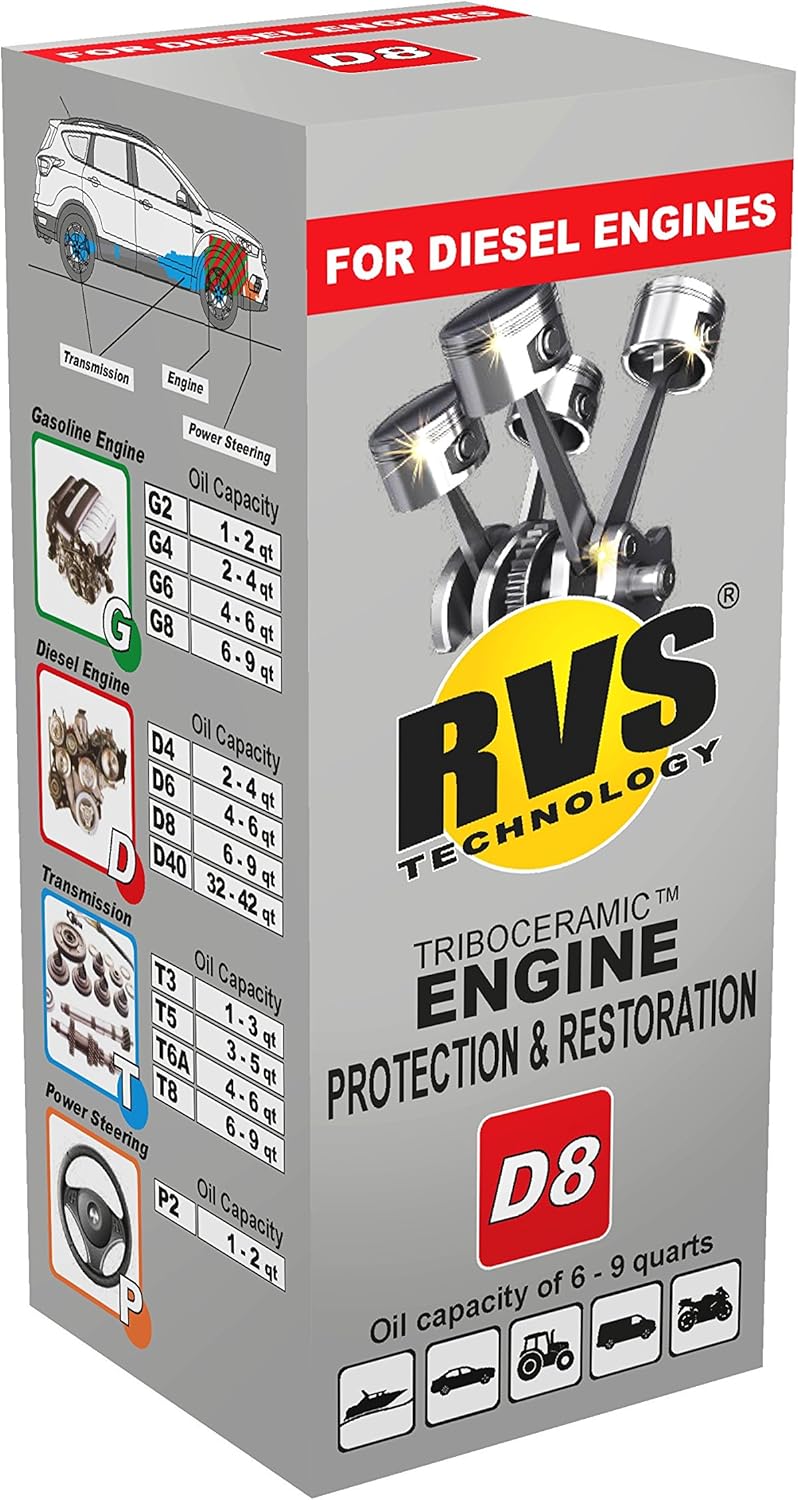 D8 engine oil treatment, For Diesel engines with a motor oil capacity up to 9 quarts; Safely Restore and protect your Car, Truck, Motorcycle and all other engines