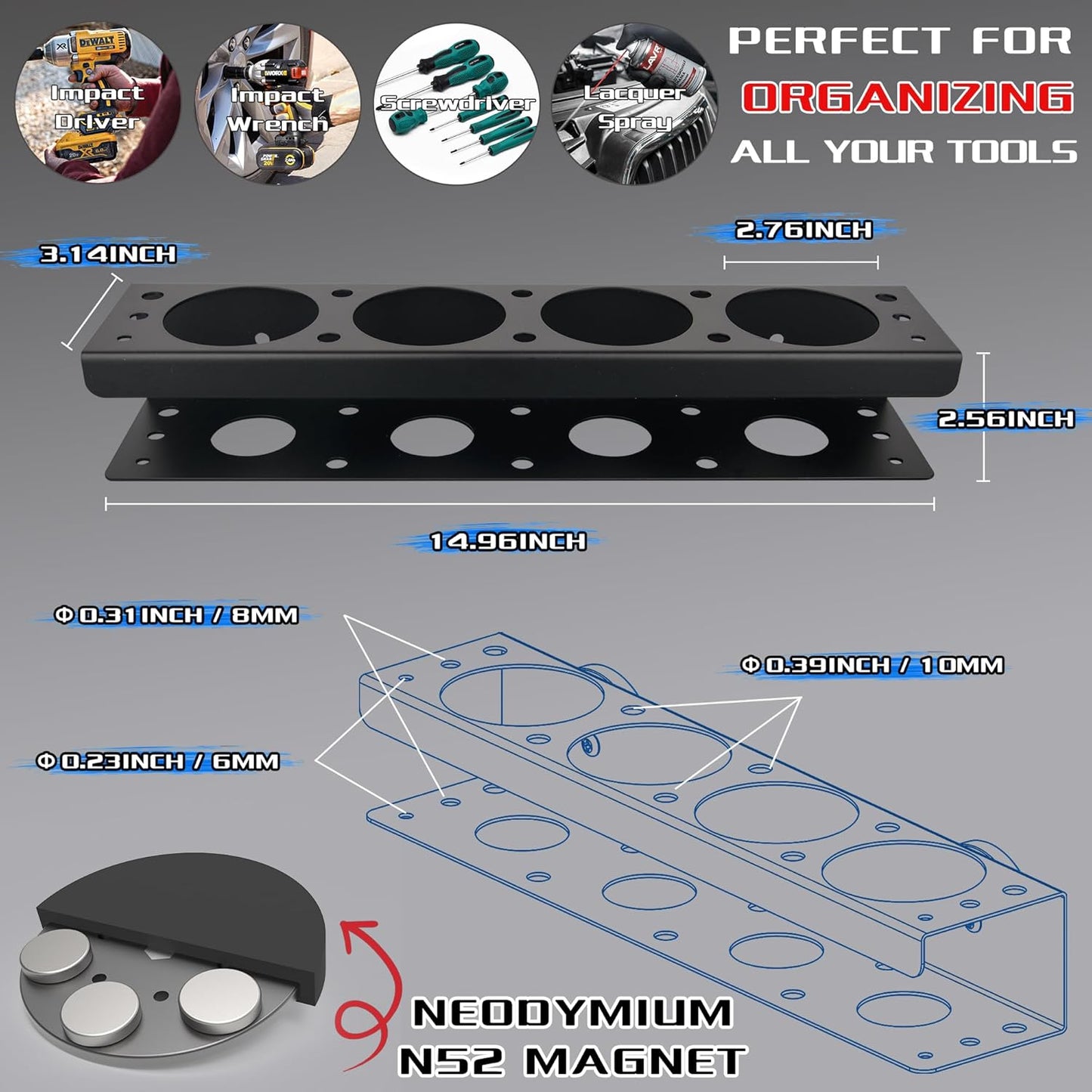 ULIBERMAGNET Power Tool Organizer Rack,Magnetic Heavy Duty Drill Holder,Wall Mount Metal Tool Rack with Screwdriver,Cordless Drill,Utility Rack for Warehouse,Garage,Toolbox