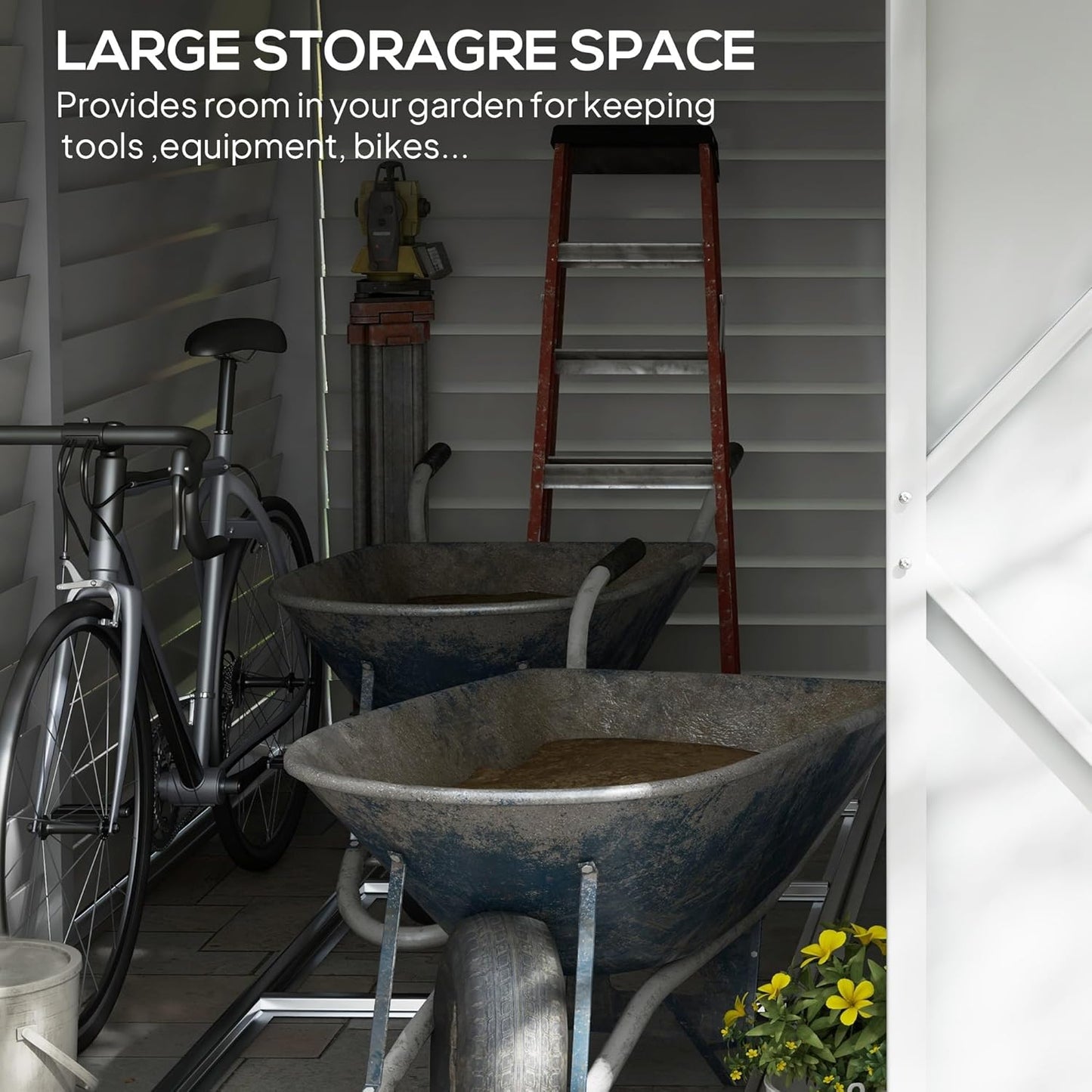 Outsunny 4.6' x 9' Steel Outdoor Storage Shed, Lean to Shed, Metal Tool House with Foundation Kit, Lockable Doors, Gloves and 2 Air Vents for Backyard, Patio, Lawn, White