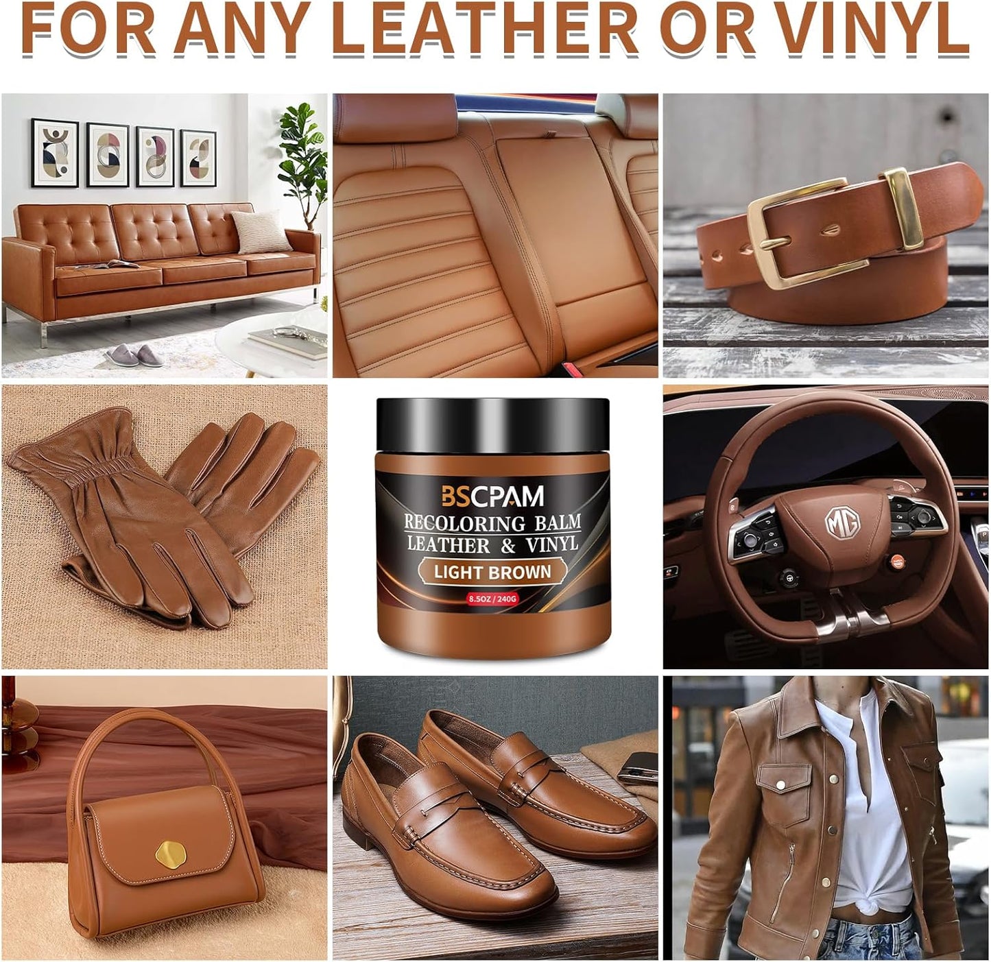 Light Brown Leather Recoloring Balm,Leather Couch Scratch/Stain Remover,Leather Repair kit for Vinyl Furniture and Car Interior,Leather Dye Paint for Scratched and Faded Leather Couches