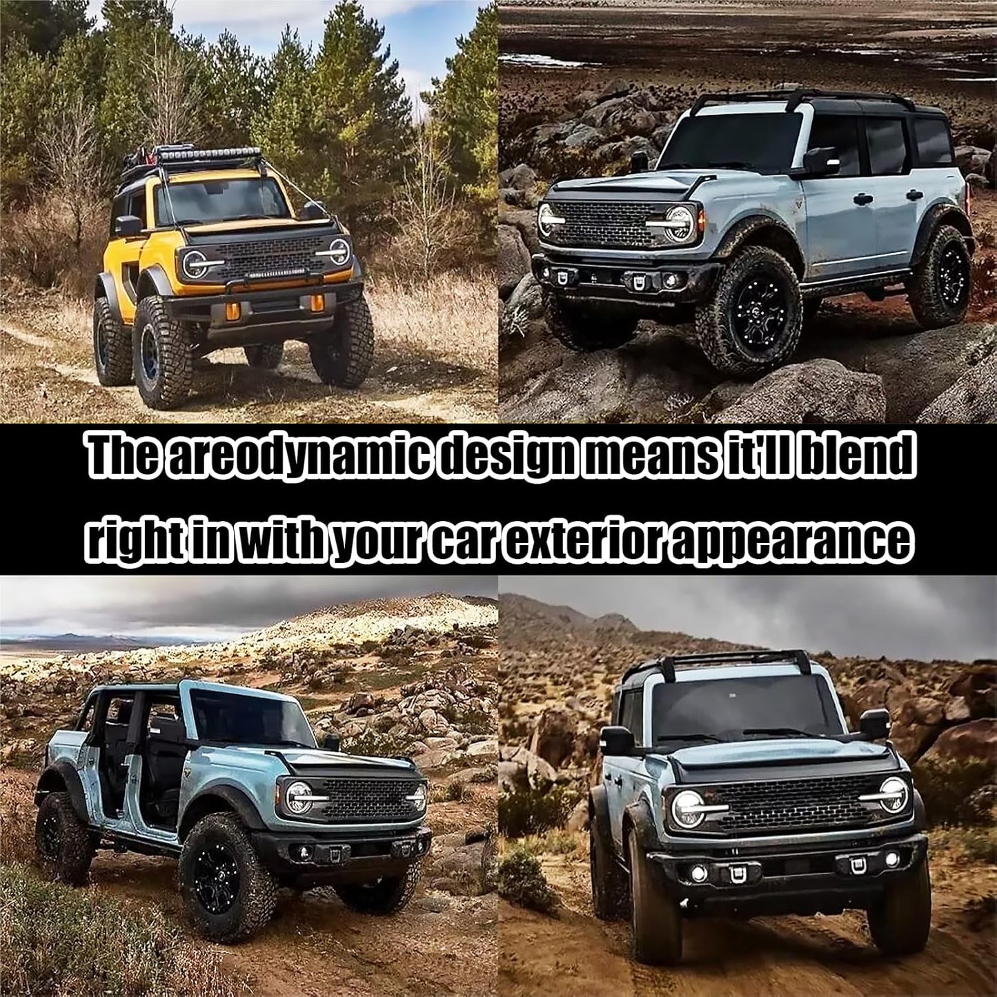 Hood Deflector Hood Protector Compatible with Ford Bronco 2/4 2024 2023 2022 2021 Matte Black Hood Protector Bug Deflector Stone Guard(Not for Bronco Sports)