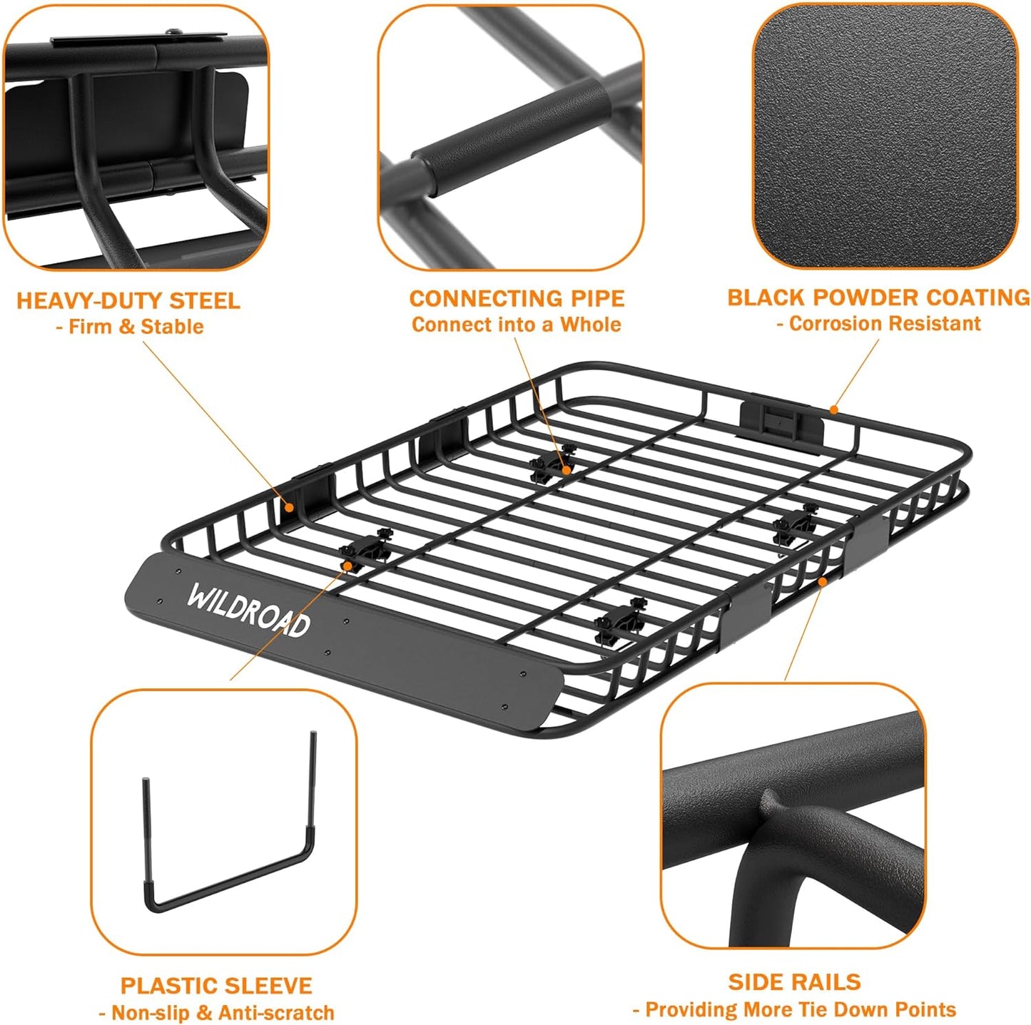 WILDROAD Car Roof Cargo Basket Combo of Upgraded 64"x 39"x 4" Roof Rack Cargo Basket with 21 Cubic ft Waterproof Cargo Bag, Cargo Net, Ratchet Straps and Anti-Rust Sealant