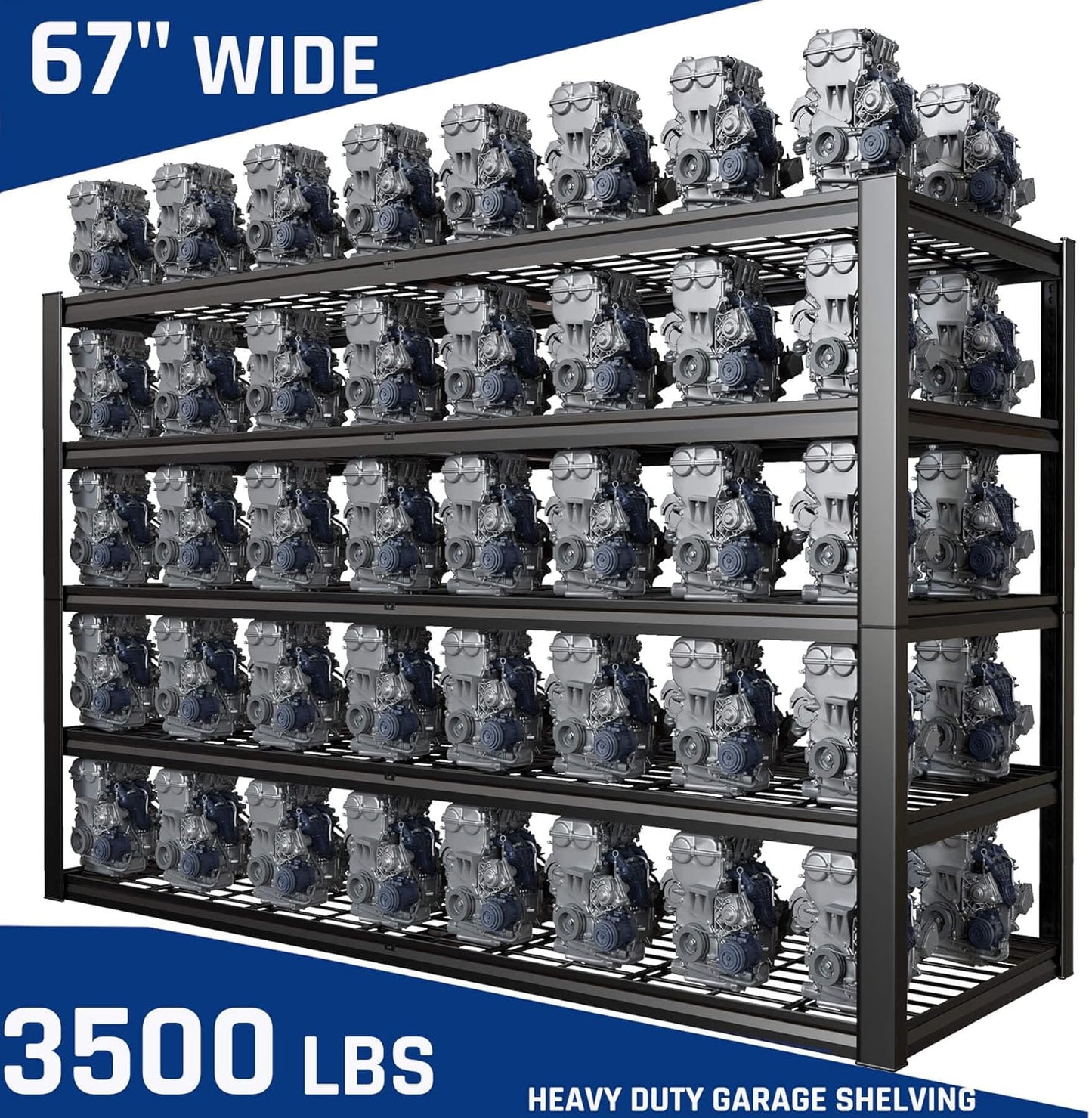 67" W Garage Shelving Heavy Duty, 67" W x 24" D x 84" H, Adjustable 5 Tier Metal Shelves, Commercial Metal Shelf Rack, Industrial Shelving