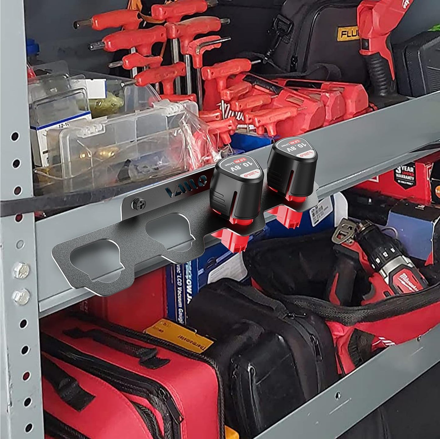 VAIIO Compatible Milwaukee M12 12V Battery Rack Holder, Wrought Iron Heavy Duty Thickened Batteries Slots, Stealth Battery Wall Mount Organizer Garage Storage,Workshops,Shelves,Case New Battery Dock