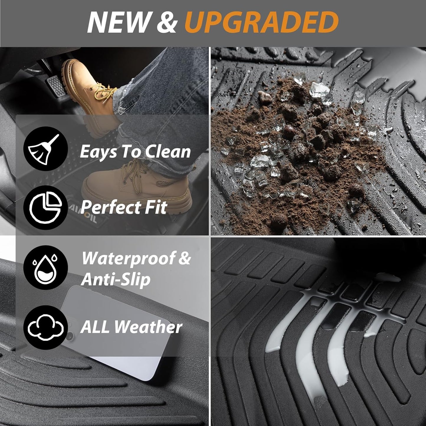 AIPOIL® Floor Mats & Cargo Liner Set for 2021-2025 Acura TLX All Weather Protection TPE Anti-Slip Automotive Full Set Custom Car Mats Accessories - Black