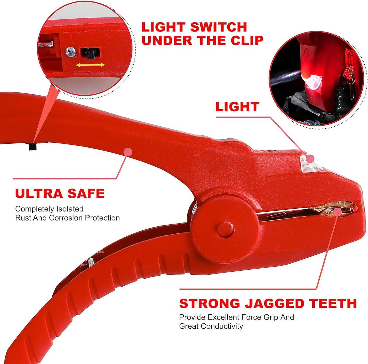 Jumper Cables with LED Light - 6 Gauge 16 Feet Battery Heavy Duty Booster Cables (6AWG x 16Ft) with Carrying Bag, Safety Gloves and Iron Brush