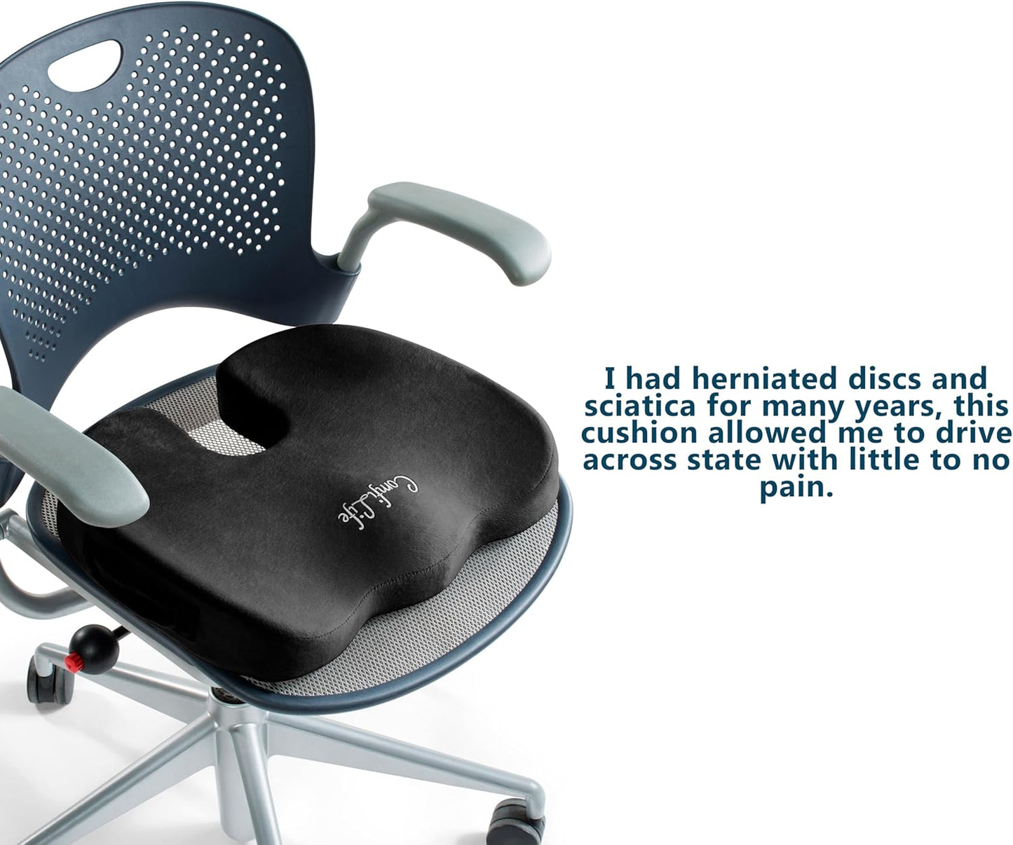 ComfiLife Premium Comfort Seat Cushion - Non-Slip Orthopedic 100% Memory Foam Coccyx Cushion for Tailbone Pain - Cushion for Office Chair Car Seat - Back Pain & Sciatica Relief (Black)