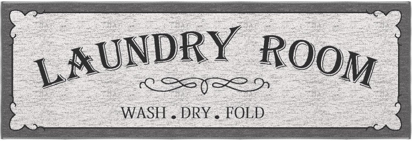 Ottomanson 20" x 59" Laundry Room Rug - Non-Slip Mat for Laundry & Mudroom - Durable, Stain-Resistant, and Easy to Clean - Perfect for High-Traffic Areas - Runner Rug for Entryway Bathroom, Gray