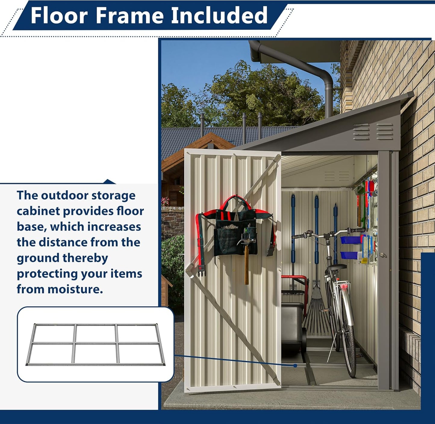 Shed Lean to Storage Shed, Outdoor 4' x 8' Metal Wall Side Storage Sheds & Outdoor Storage, Garden Storage Cabinet for Backayrd, Patio and Outdoor Use,Grey
