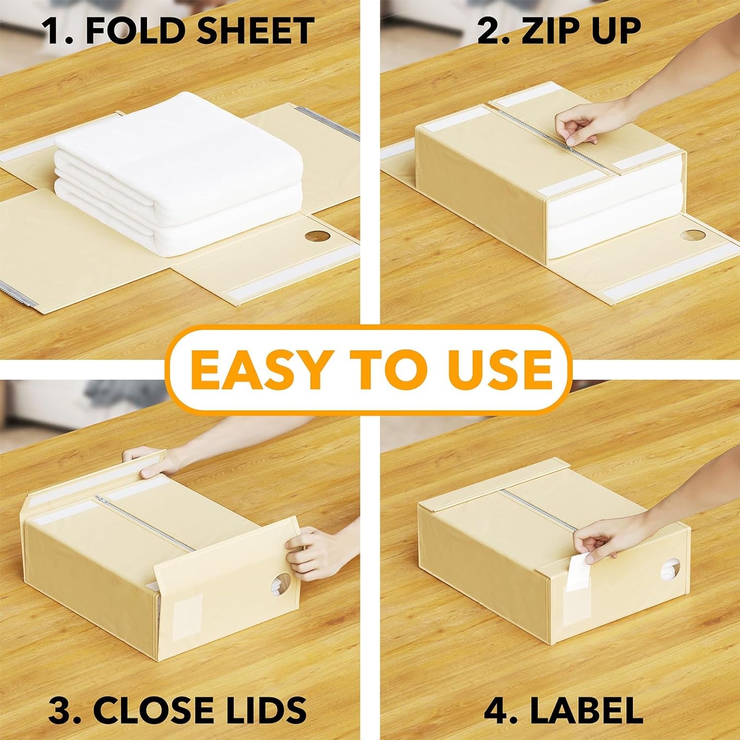 SpaceAid 6 Pack Bed Sheet Organizers and Storage, Foldable Sheet Organizer with Window for Linen Closet, Set Folder Keeper for Queen & King Size Bedding Storage (Beige)