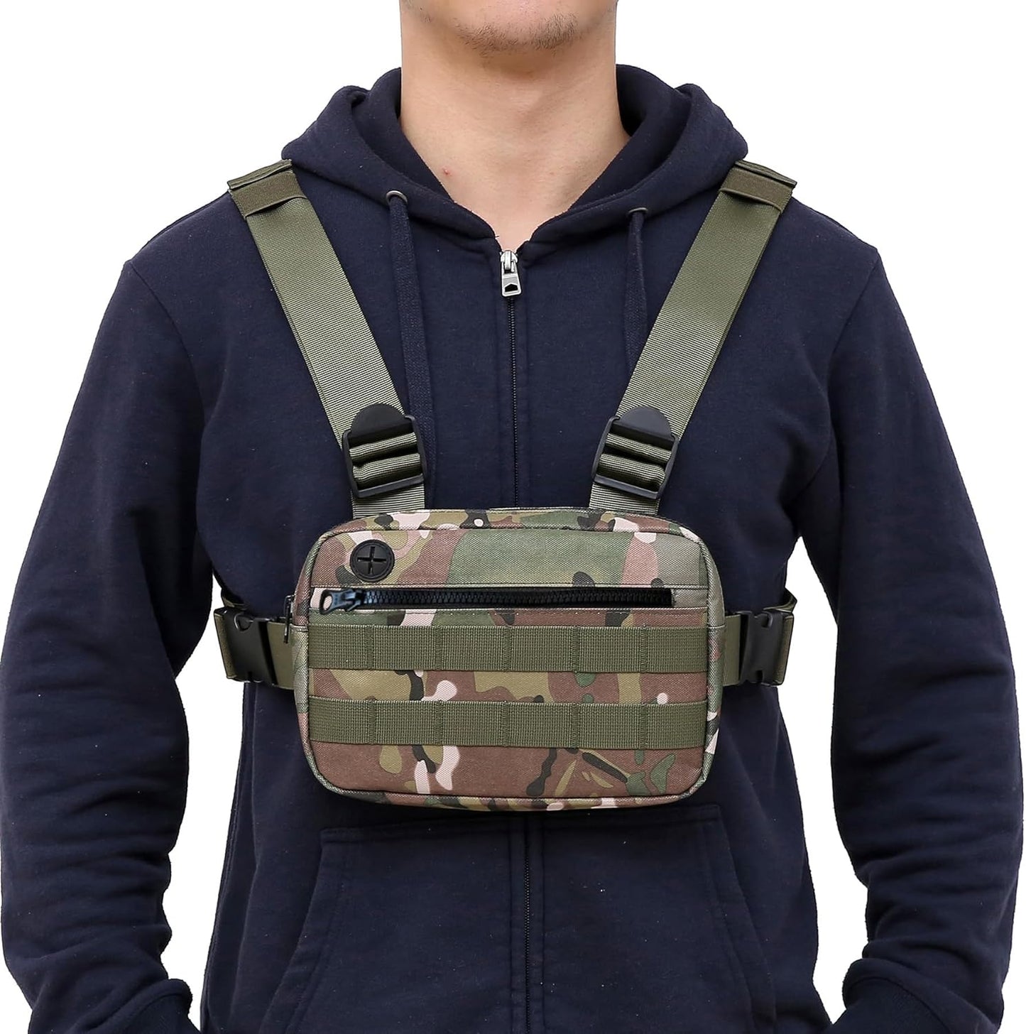Outdoor Chest Bag For Men, EDC Chest Pack With Built-In Phone Holder, Lightweight Chest Rig Pouch