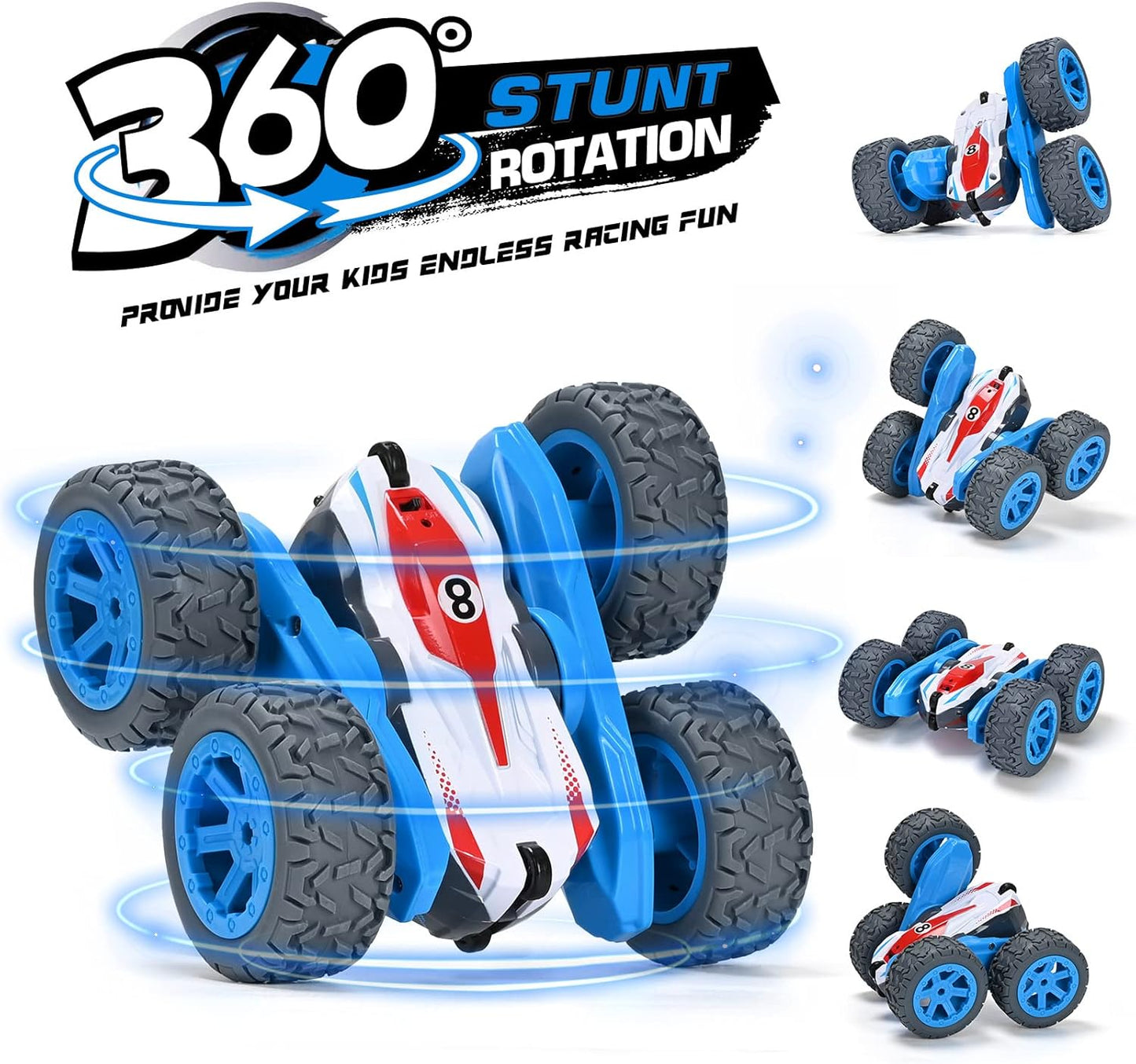 Remote Control Car, 4WD RC Cars Stunt Double Sided 360° Rotating 2 Batteries 2.4Ghz RC Truck with Headlight Birthday Gift for Boys 3 4 5 6 7 8 Year Old