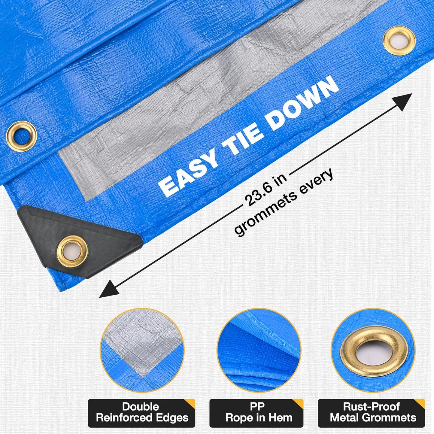 Tarp 12x16 Feet 14 Mil Heavy Duty Waterproof Tarp, Large Multipurpose Cover with Brass Grommets and Reinforced Edges, UV Resistant Thick Poly Tarps for Outdoor Camping Tent Pool Car, Blue