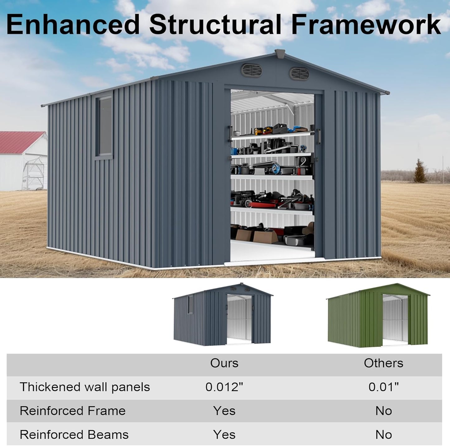 Outdoor Storage Shed 8x10 FT with Window - Metal Sheds & Outdoor Storage for Motorcycle, Bike, Garden Tool, Lawnmower - Backyard Tool Building with 1 Sliding Door and 4 Vents (Without Floor)