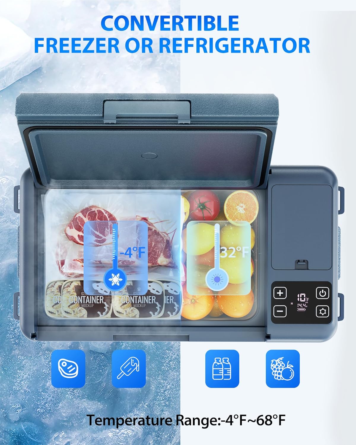 Aeitto 12 Volt Car Refrigerator 25Quart Car Fridge Freezer Electric Cooler Portable Cooler 12V Fridge RV Refrigerator -4℉-68℉ Temp Control 12/24V DC & 100-240V AC for Travel, Camping, RV, Road