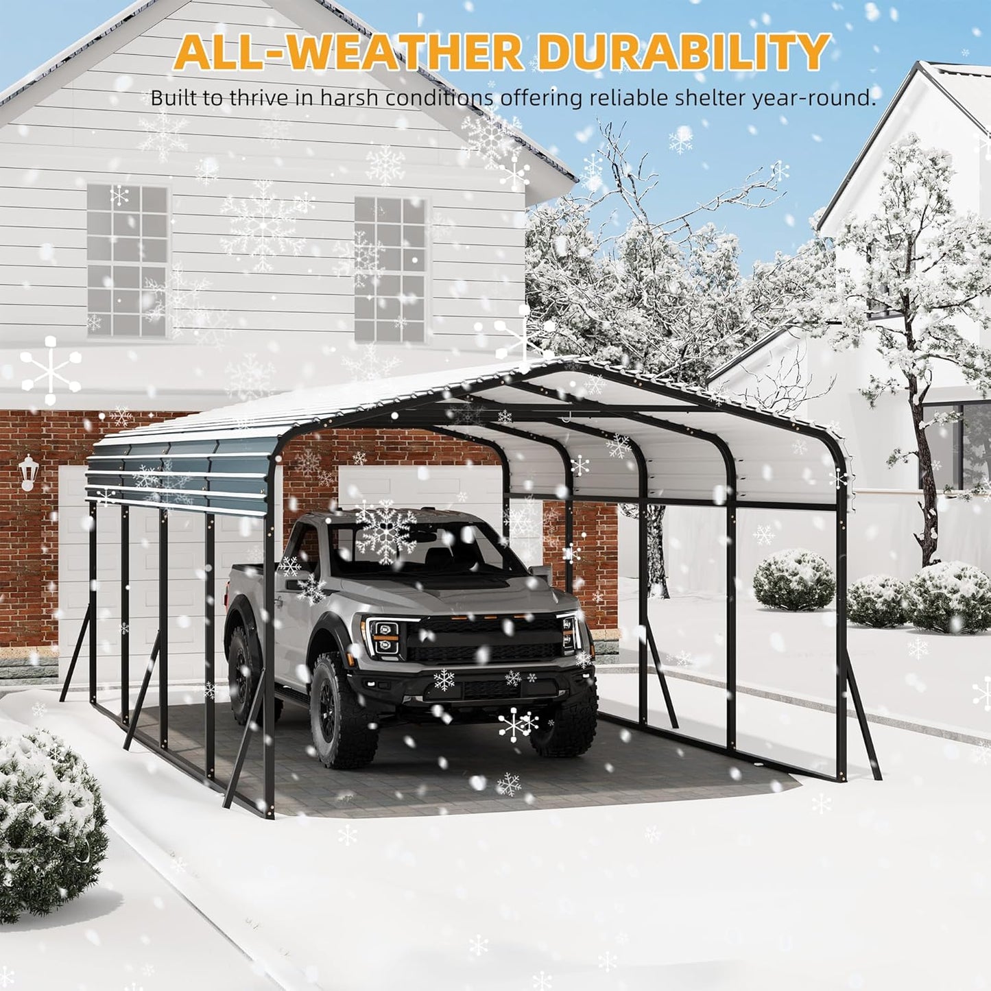 12x20 Ft Carport, Metal Carport with Galvanized Steel Roof and Reinforced Base, Heavy Duty Garage Car Shelter Shade, Outdoor Car Port Canopy for SUV, Truck, Boats