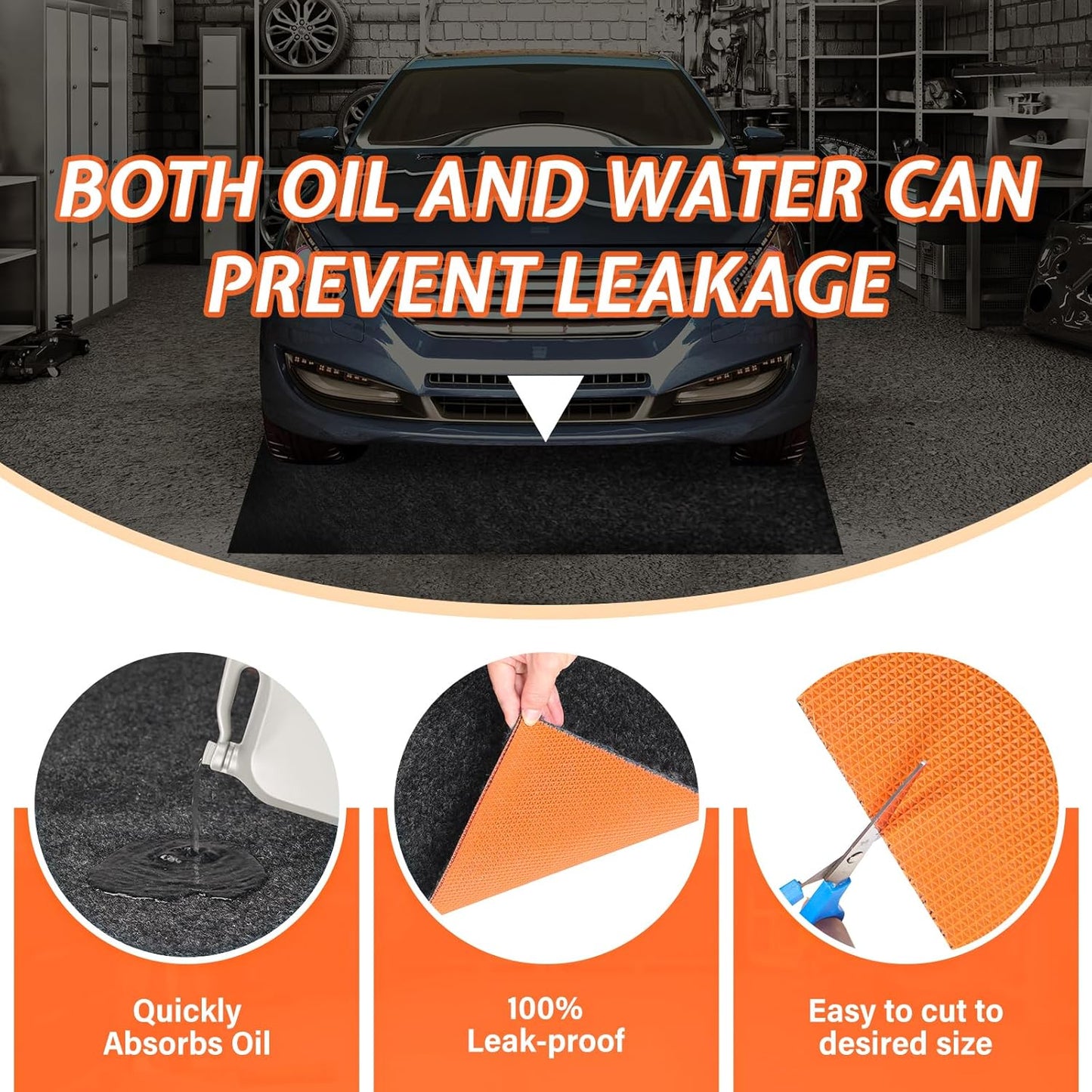 8.5 X 6.6 Ft Heavy Duty Oil Spill Mat, Garage Floor Mat for Under Car, 1/4inch Thicked Waterproof Rubber Backing Mat Protect Floor, Reusable Oil Drip Leak Absorbent Pads (Black, 8.5' x 6.6')