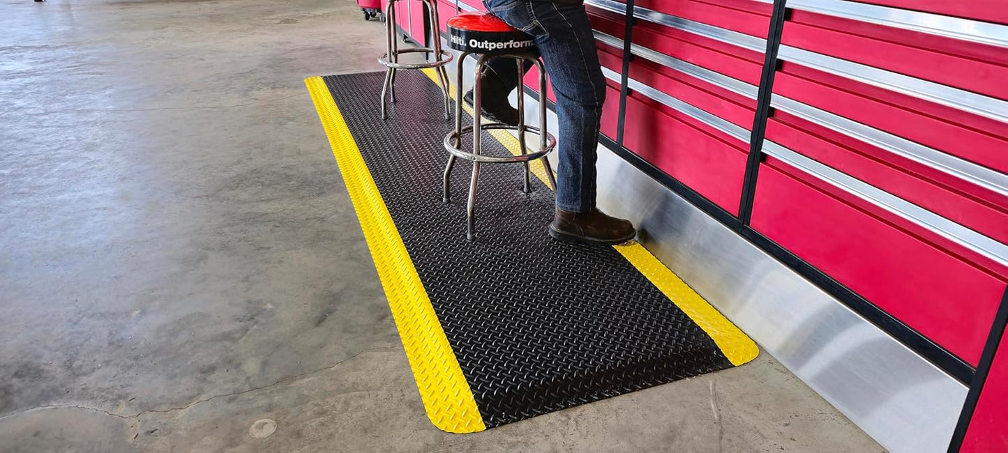 Rhino Mats, American Classic Diamond Anti-Fatigue Mats, Industrial Ergonomic Comfort Standing Mat for Work, Home, Garage, Office, Kitchen or Anywhere (Black/Yellow 1" Thick, 3 FT. x 24 FT.)