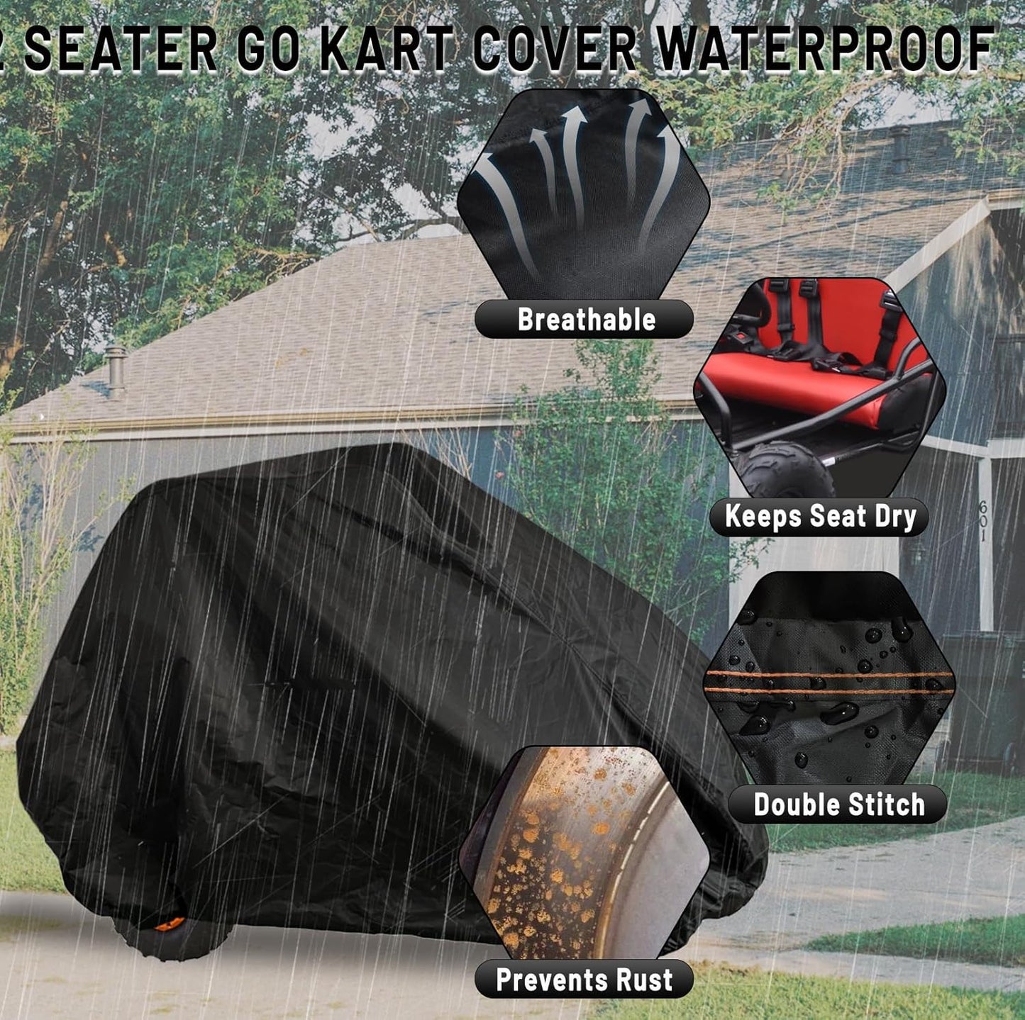 Go Kart Cover,2 Seater for Co leman KT196 GO Kart Covers 420D Waterproof Large Go Cart Car Cover,Go Kart Accessories for Baja TrailMaster,Mudhead 67" L x 46" W x 47" H