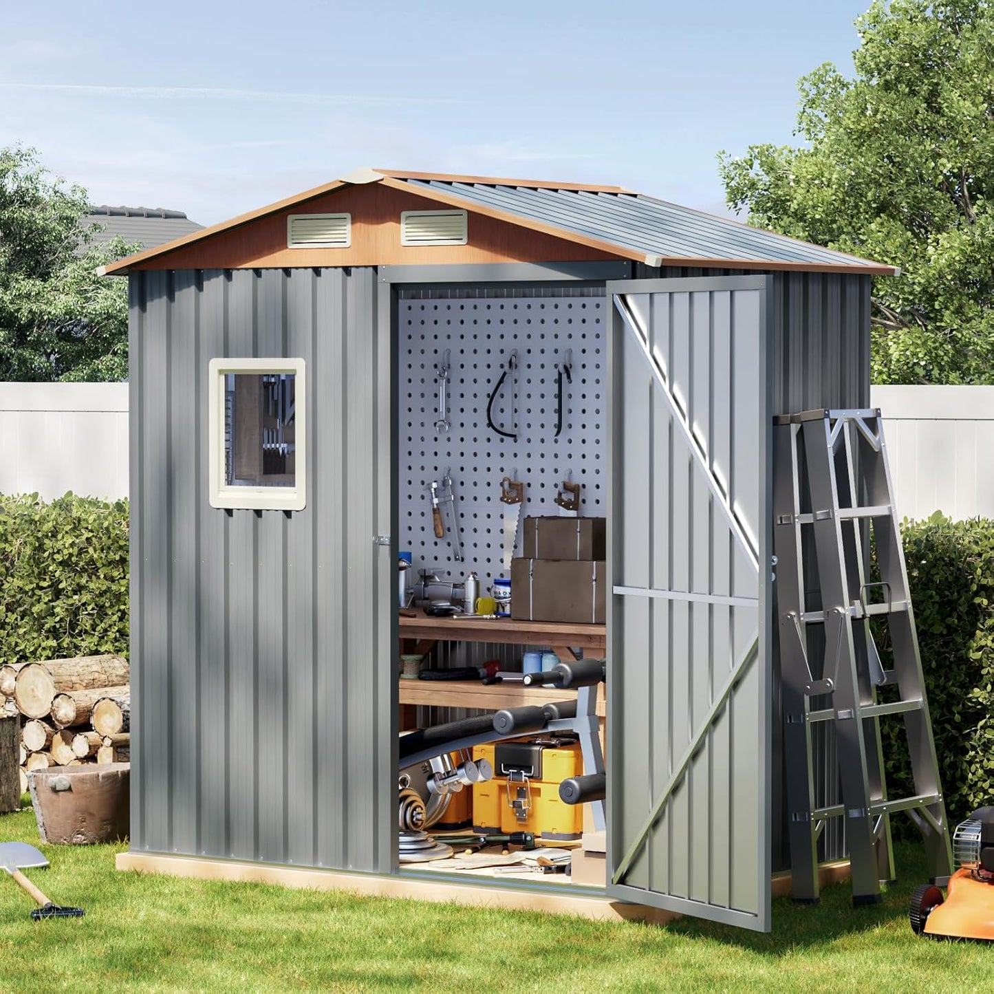 6x4FT Multi-used Shed & Outdoor Storage Shed, Steel Tool Shed with Lockable Doors,Window,Vent,Compact Metal Tool Garden Shed for Garden, Backyard, Patio, Lawn and Various Storage(Matte Gray)