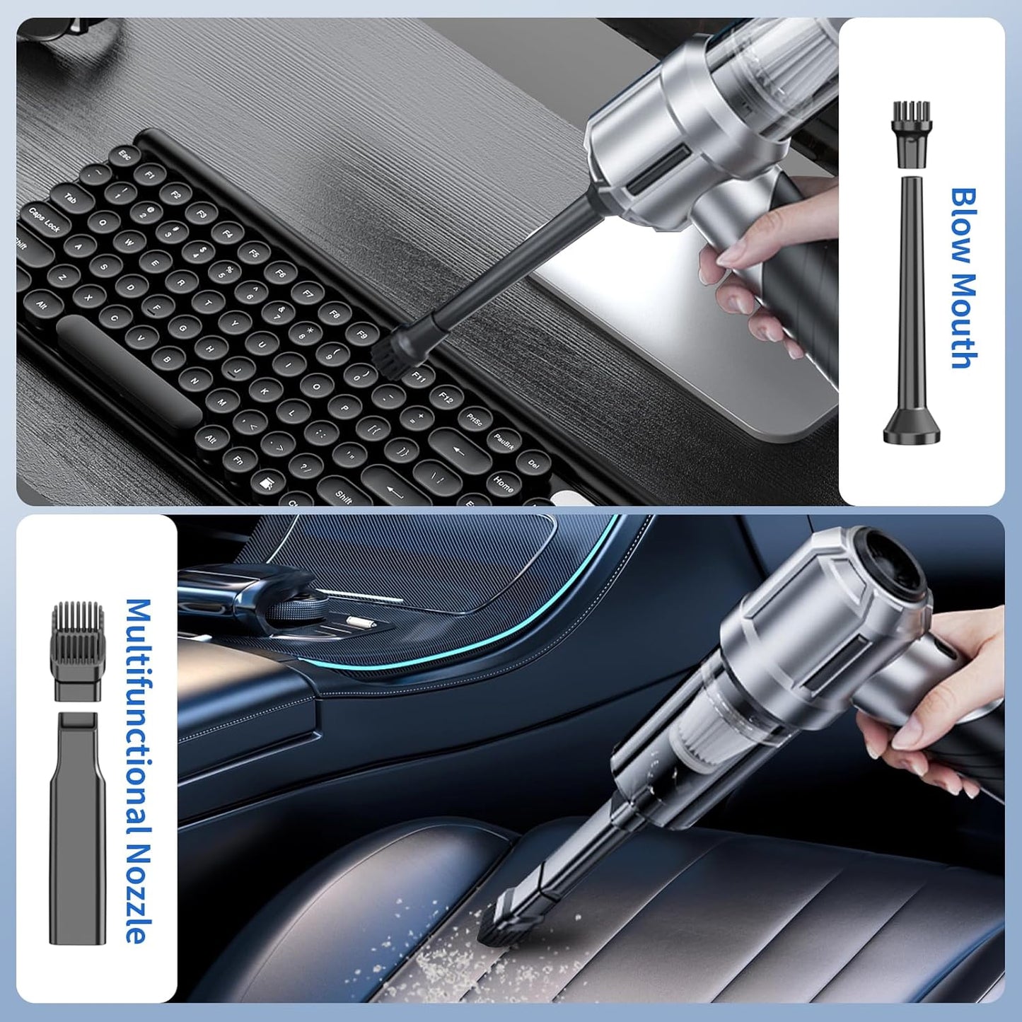 Car Vacuum,Portable & Foldable 21000PA & Air Duster, Cordless Handheld, High-Power Brushless Motor, 3-Speed Settings, 6000mAh Battery, Washable HEPA Filter for Home, Car, Office & Camping