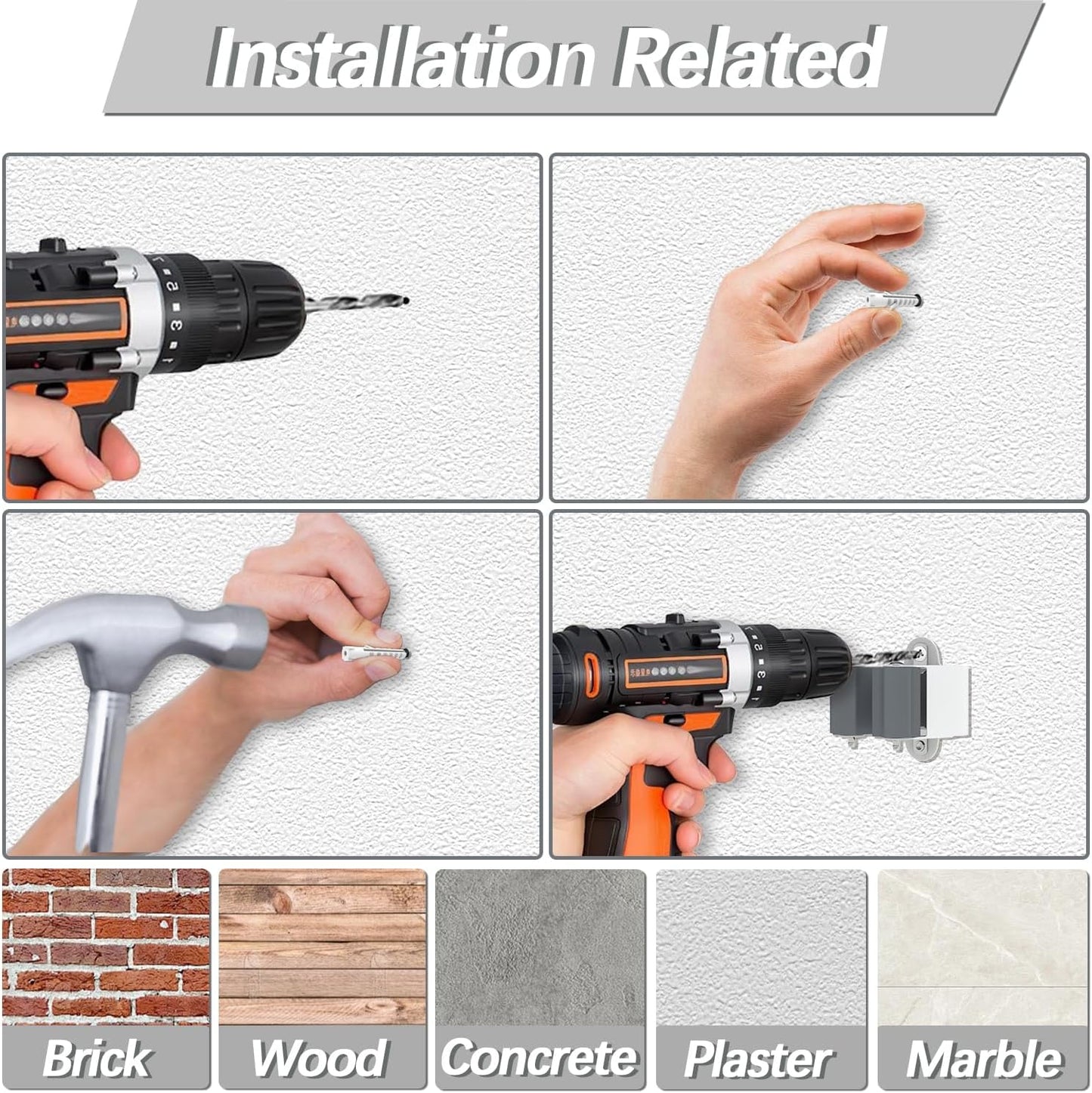 3-H Broom Holder Wall Mount 12 Pack, Mop and Broom Holder Wall Mount for Hanging and Organizing Shovel,Rake,Brush,Yard Tools in Laundry Room Garden Garage (grey)