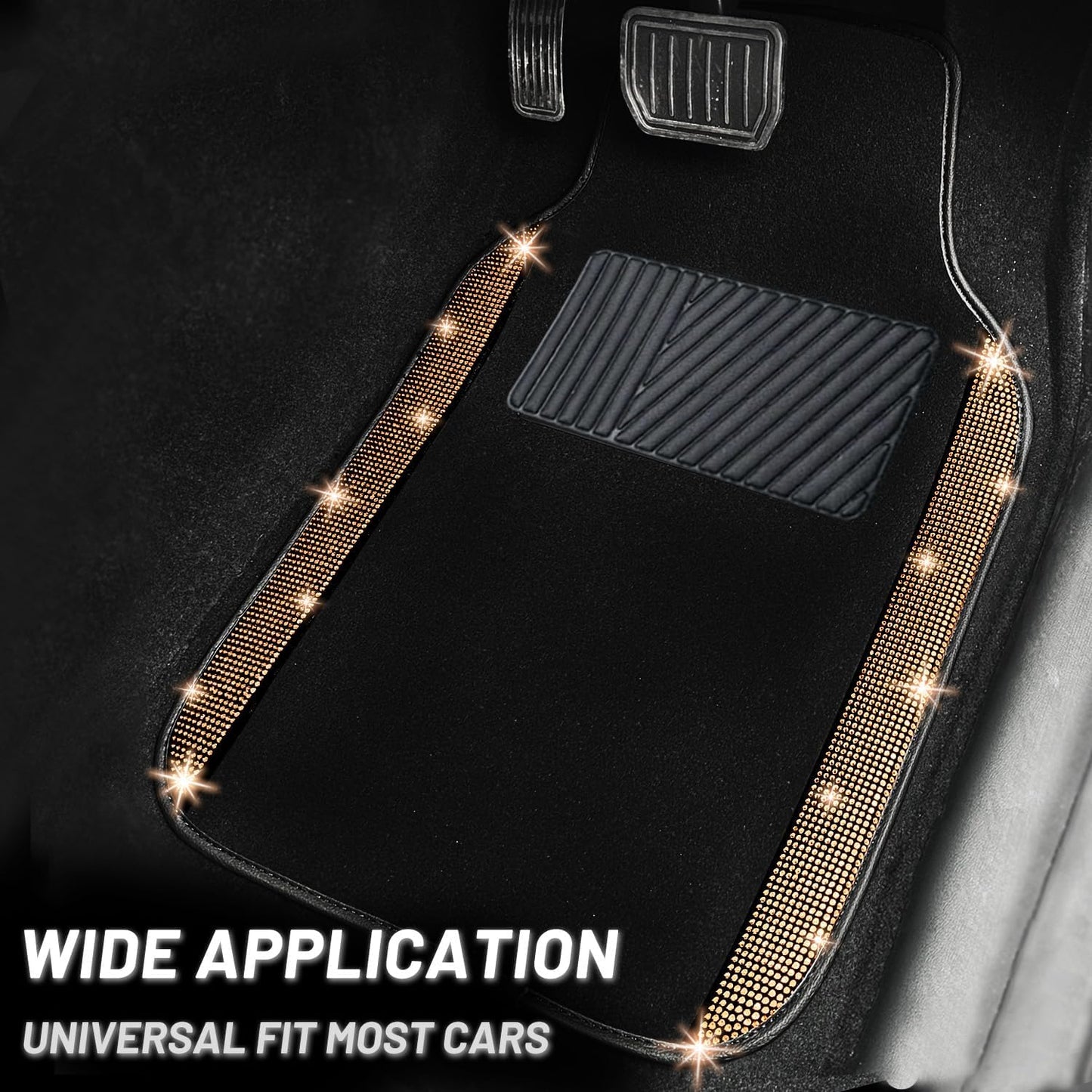 NBTEPEM Gold Bling Car Floor Mats Full Set, Universal Fit Most Cars,SUV, Trucks, 4 pcs Sparkle Glitter Diamond Carpet for Women Girls with Anti-Slip Pad (Gold Diamond)