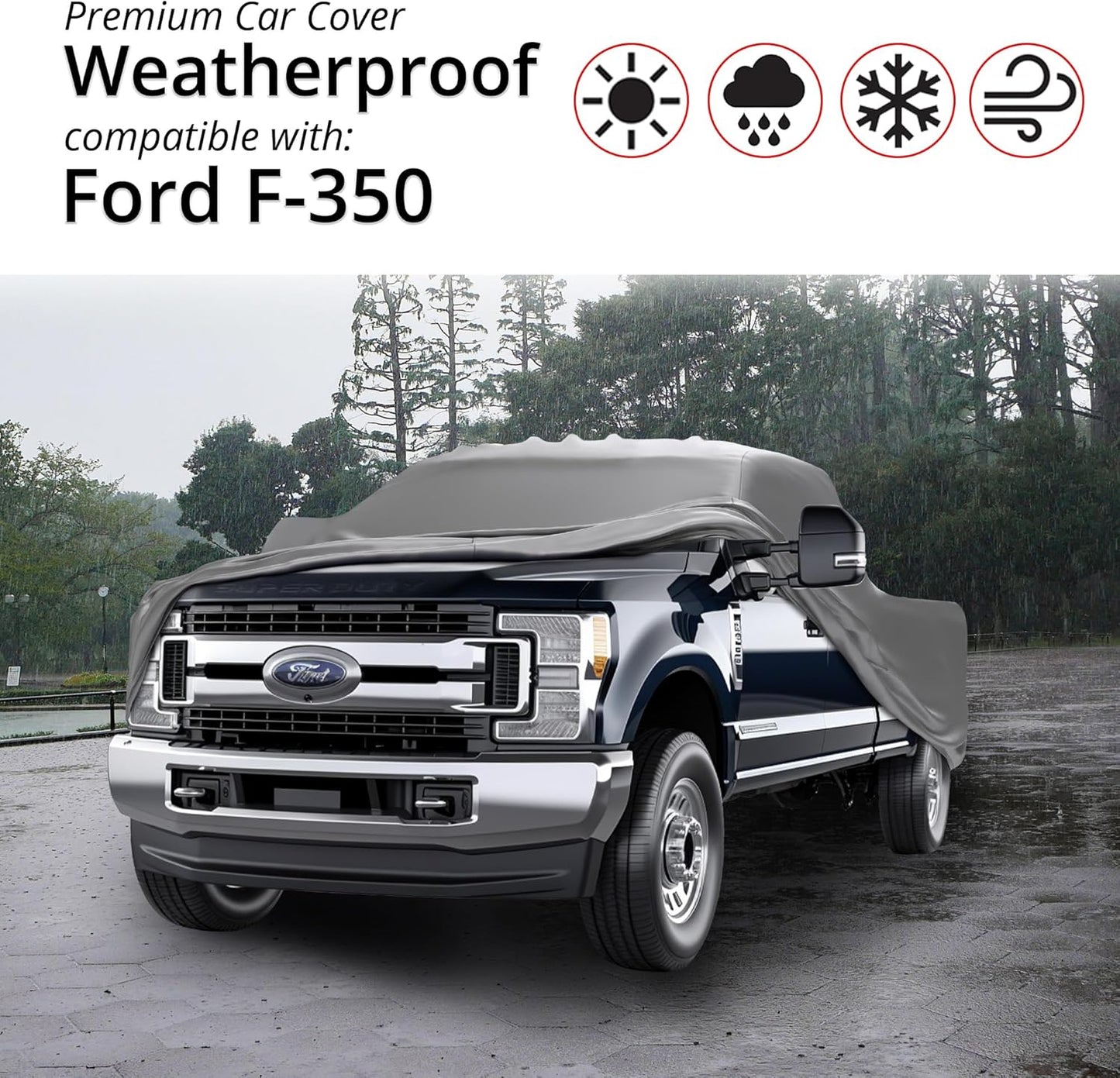 Car Covers Weatherproof Max Truck Cover & Warranty Compatible with Ford 1999-2022 F-350 Crew Cab ~6.5-6.75' & Shell– Outdoor Cover, Prevents Theft with Cable Lock