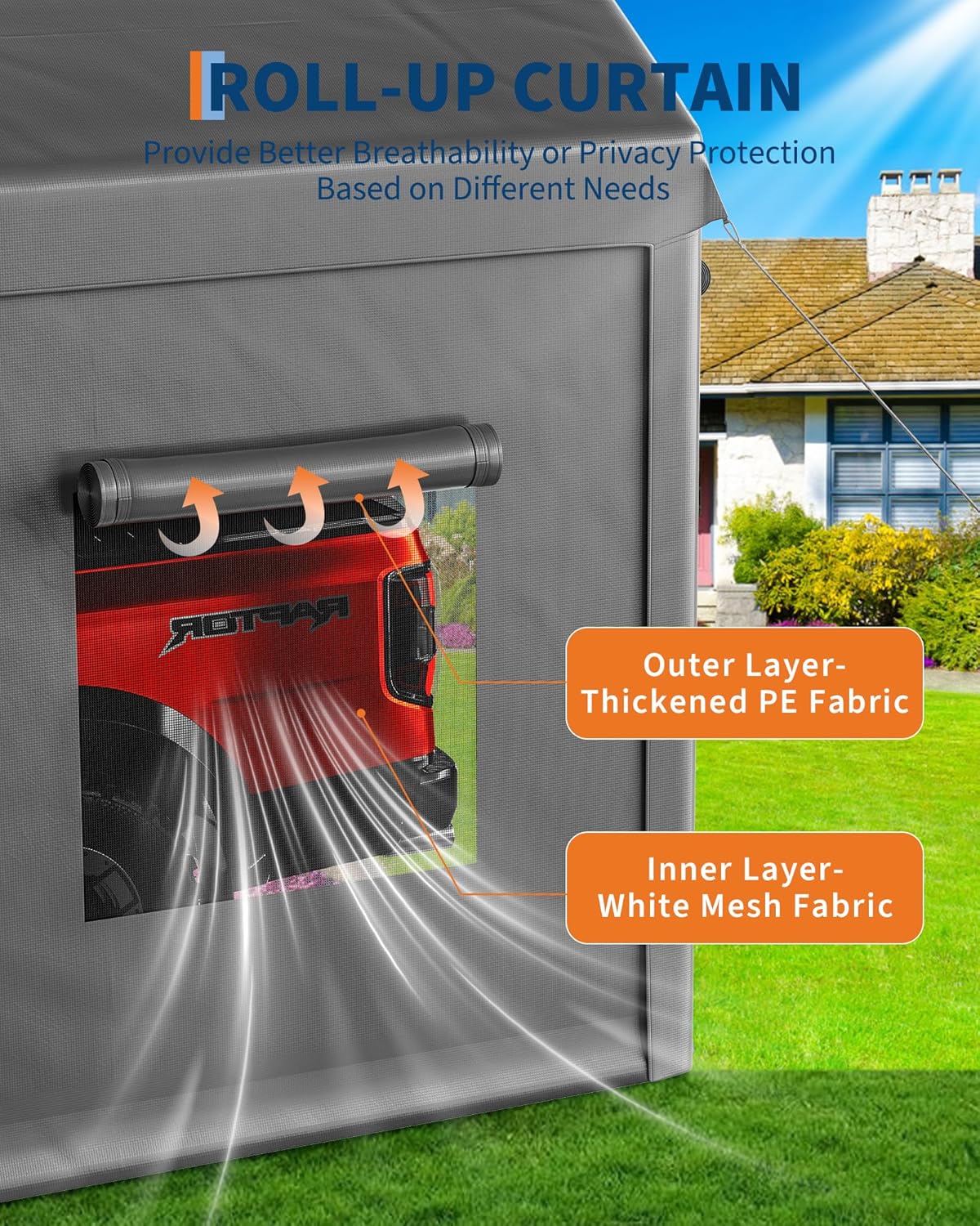 10 x 20ft Heavy-Duty Carport with Roll-Up Windows & Removable Sidewalls & Doors Thickened Wind Ropes, Ground Nails, Portable Car Tent Garage for Cars, Trucks, Boats, 180G Durable Tarp Cover,Grey