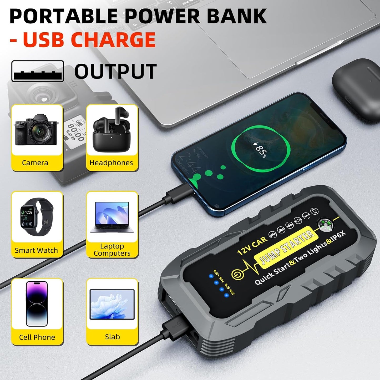 2025 Upgraded for A5 Car Jump Starter 3000A,Jump Starter Battery Pack for Up to 9.0L Gas and 7.0L Diesel Engines,12V Portable Jump Box with 4 Modes Flashlight and Jumper Cable-3year Limited