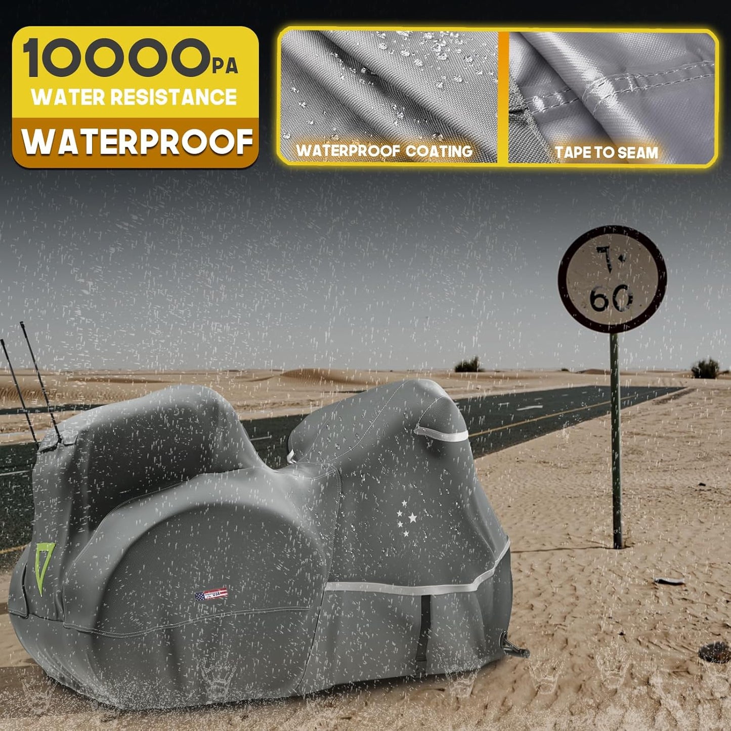 Trike Cover,Motorcycle Cover LI LIBZAKI Heavy Duty 600D Waterproof for Trike Models Harley Davidson freewheeler, Tri Glide, CVO Version, Goldwing, Chidftain, Challenger/Gray