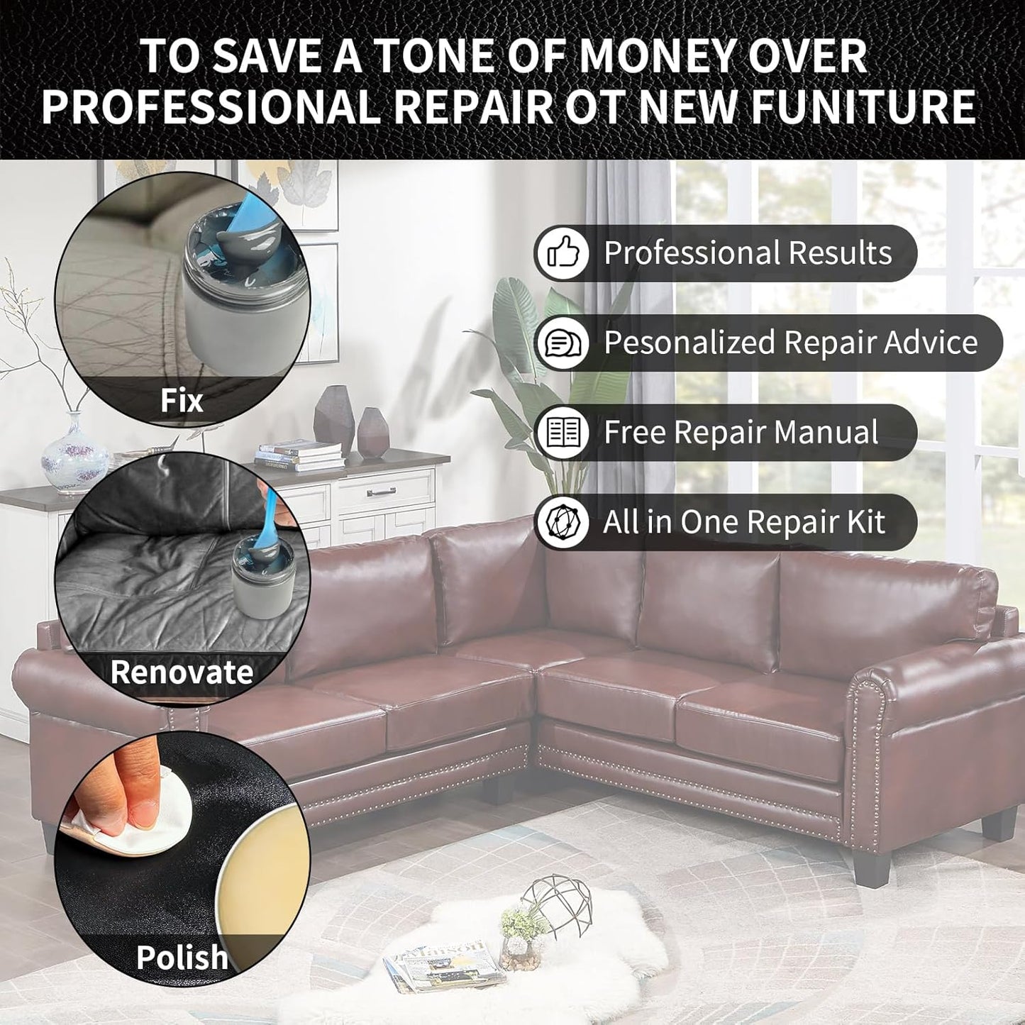 Leather Repair Kit Recoloring Balm Cleaner Conditioner Waterproof Beeswax Oil for Car Seat Furniture Couch Shoe Leather Vinyl(Beige)