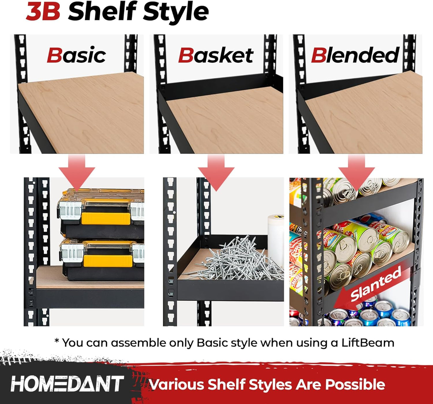 HOMEDANT 5 Tier Laminated Boltless Heavy Duty Garage Storage Adjustable Wide Size Metal Shelving Unit Utility Rack Shelves Organization Multipurpose Shelf Shed Warehouse 47.7"W x 24.1"D x 71.3"H 4Pack