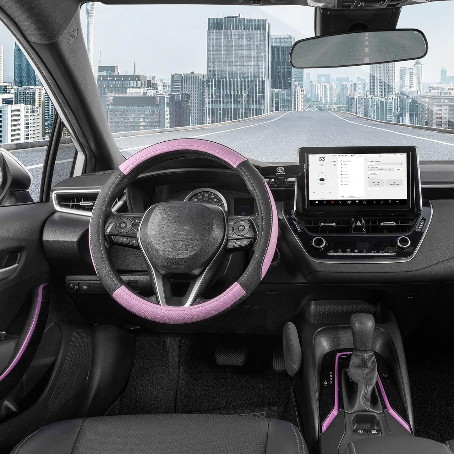 SEG Direct Steering Wheel Cover for Car, Standard Size 14.5-15 inch, Auto Interior Accessories, Black and Light Purple