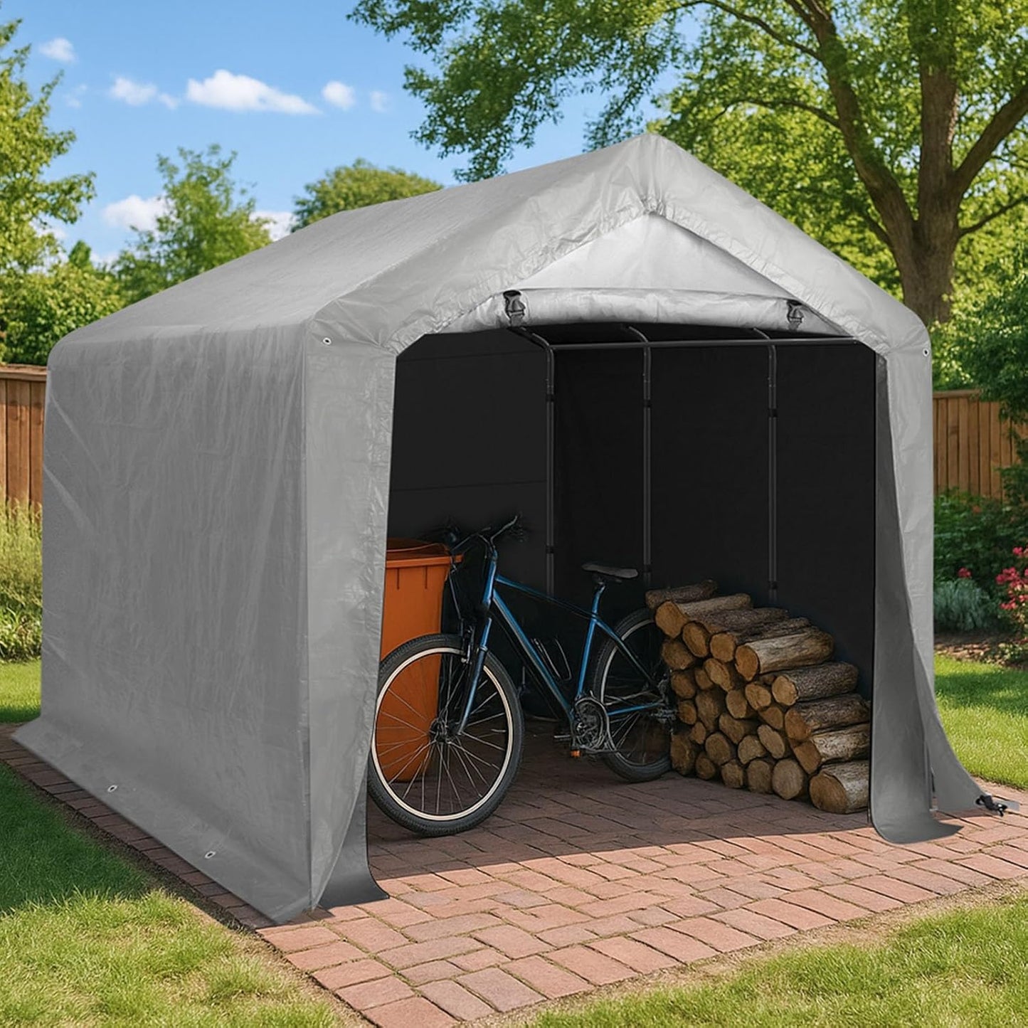 Outvita Outdoor Portable Storage Shed Tent, 8x12 ft Waterproof Carport with Roll-Up Zipper Door and Durable Galvanized Steel Frame, Ideal for Motorcycle, GTV, Bike, Wood Tool Lawn Mower Storage