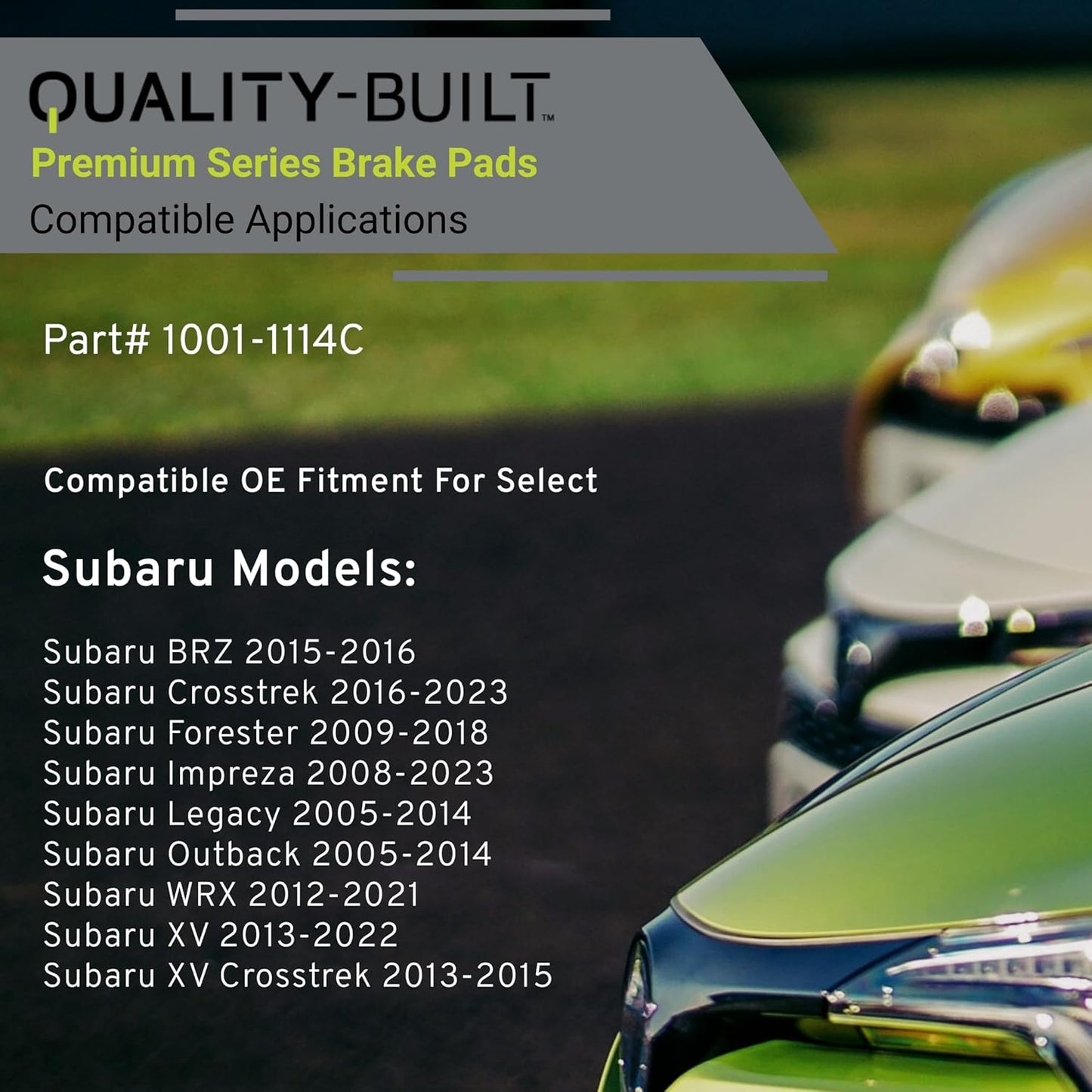 Premium Ceramic Rear Brake Pads (1001-1114C) Compatible with 2005-2023 Subaru (BRZ/Crosstrek/Forester/Impreza/Legacy/Outback/WRX/XV/XV Crosstrek)