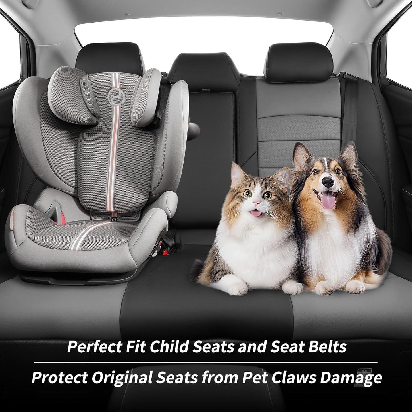 coverdream Custom Fit Camry Car Seat Covers for 2025 Toyota Camry Hybrid LE,SE,Full Coverage,Airbag Compatible Waterproof Leather Car Seat Protector(Full Set,Black/Gray)