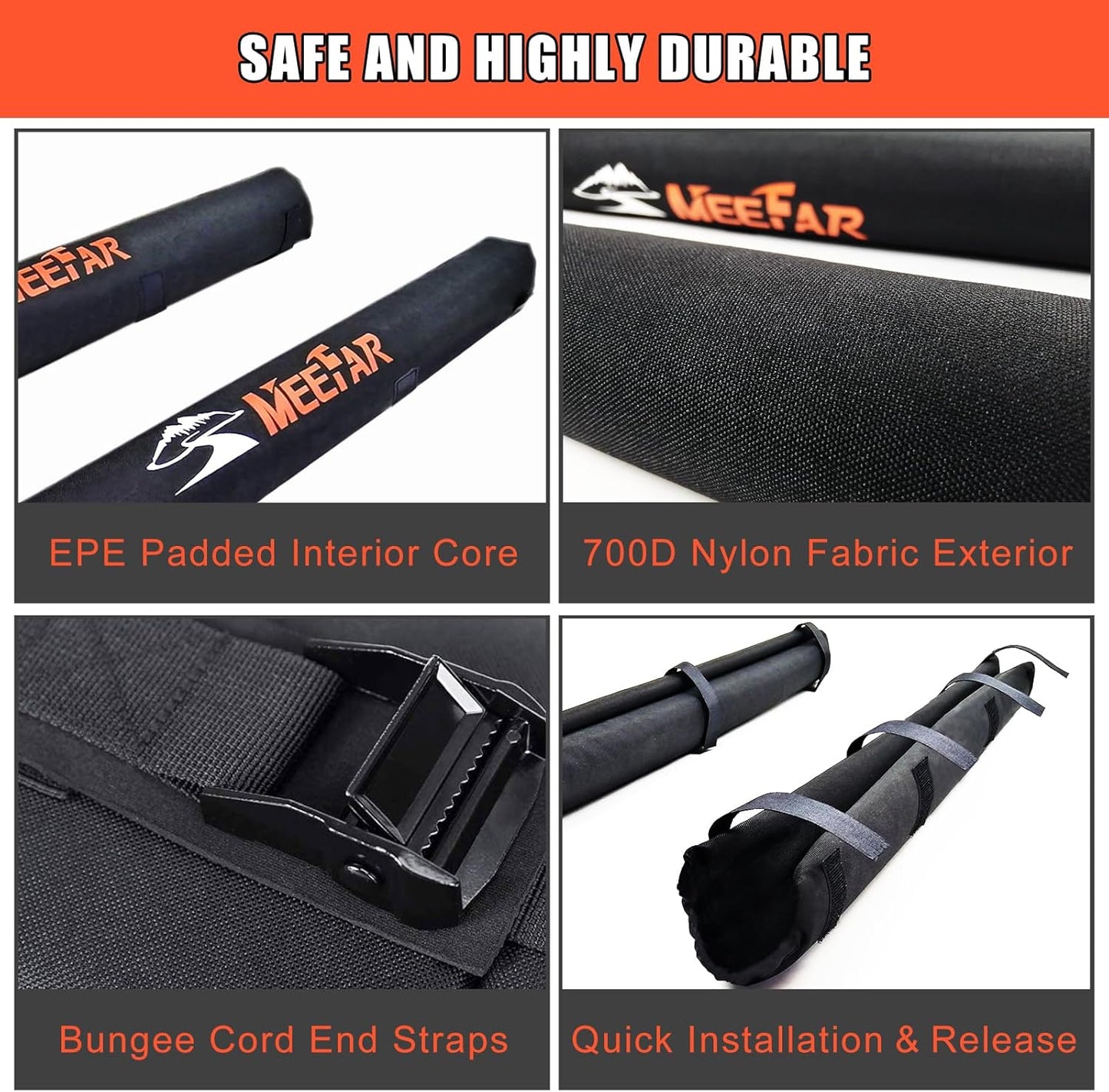 Universal Car Soft Roof Rack Pads Luggage Carrier System for Kayak Surfboard SUP Canoe Include 2 Heavy Duty Tie Down Straps, 2 Tie Down Rope, 2 Quick Loop Strap (Use with Crossbar)